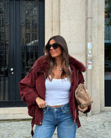 Burgundy Suede Fur-Lined Jacket