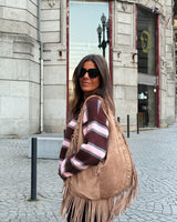 BROWN & PINK STRIPED POLO SWEATER