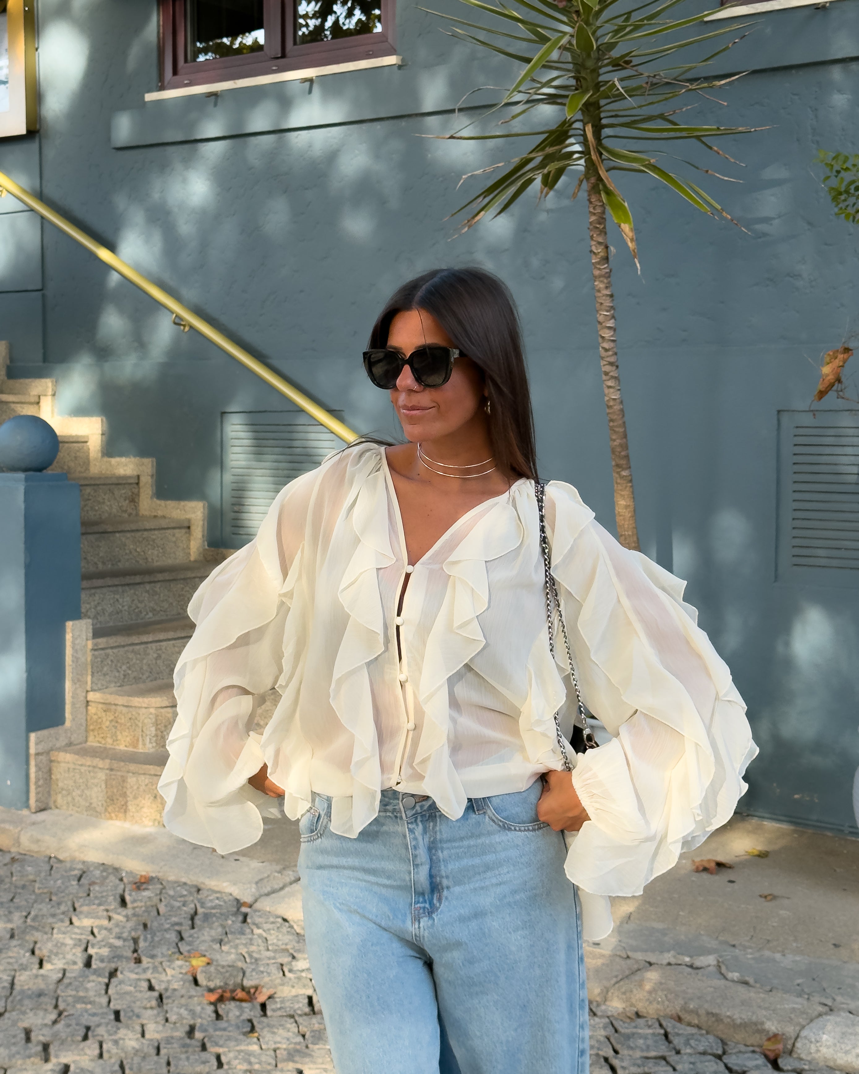 LENORE RUFFLE BLOUSE - IVORY