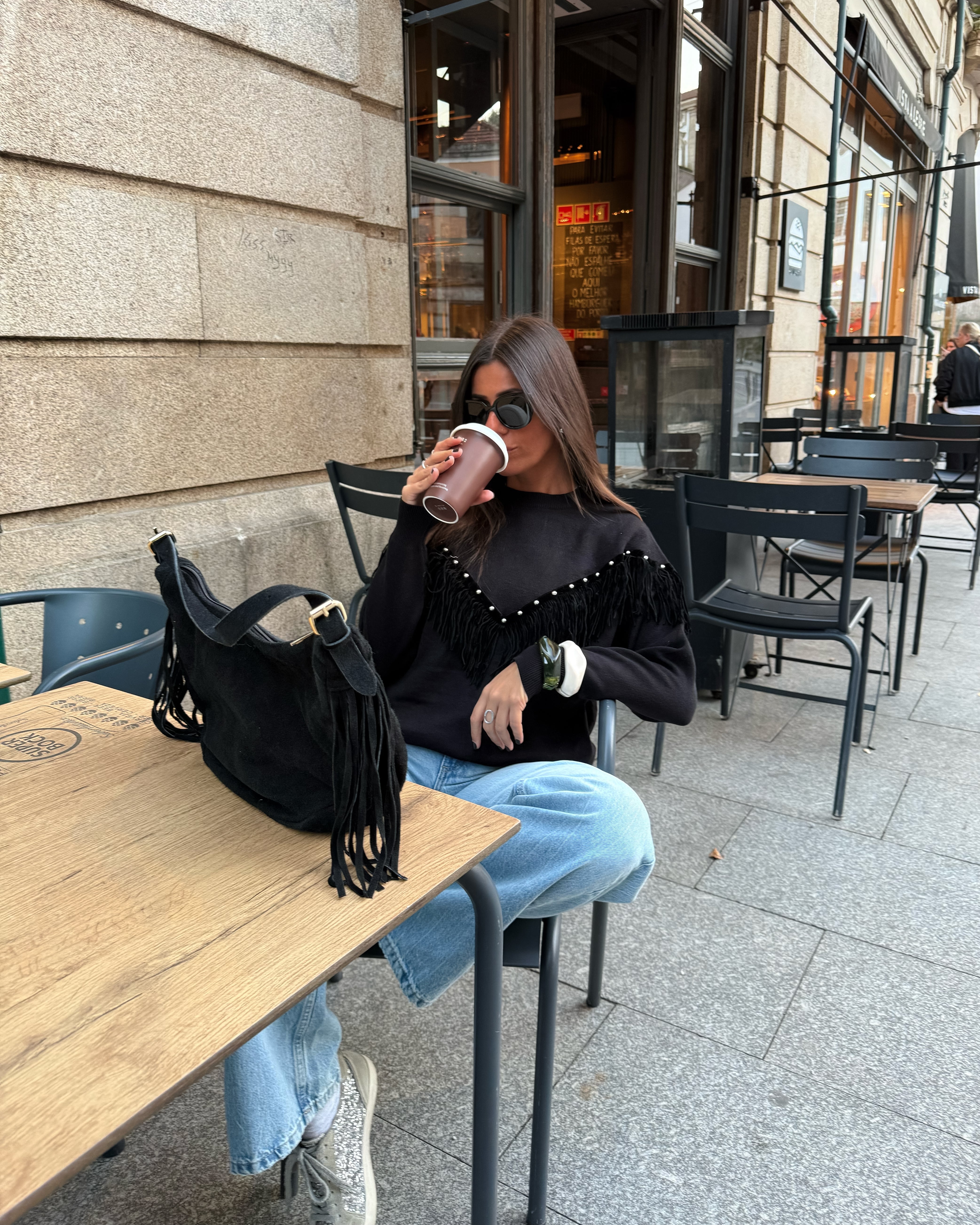 Black Fringe Stud Knit