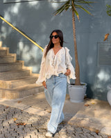 LENORE RUFFLE BLOUSE - IVORY