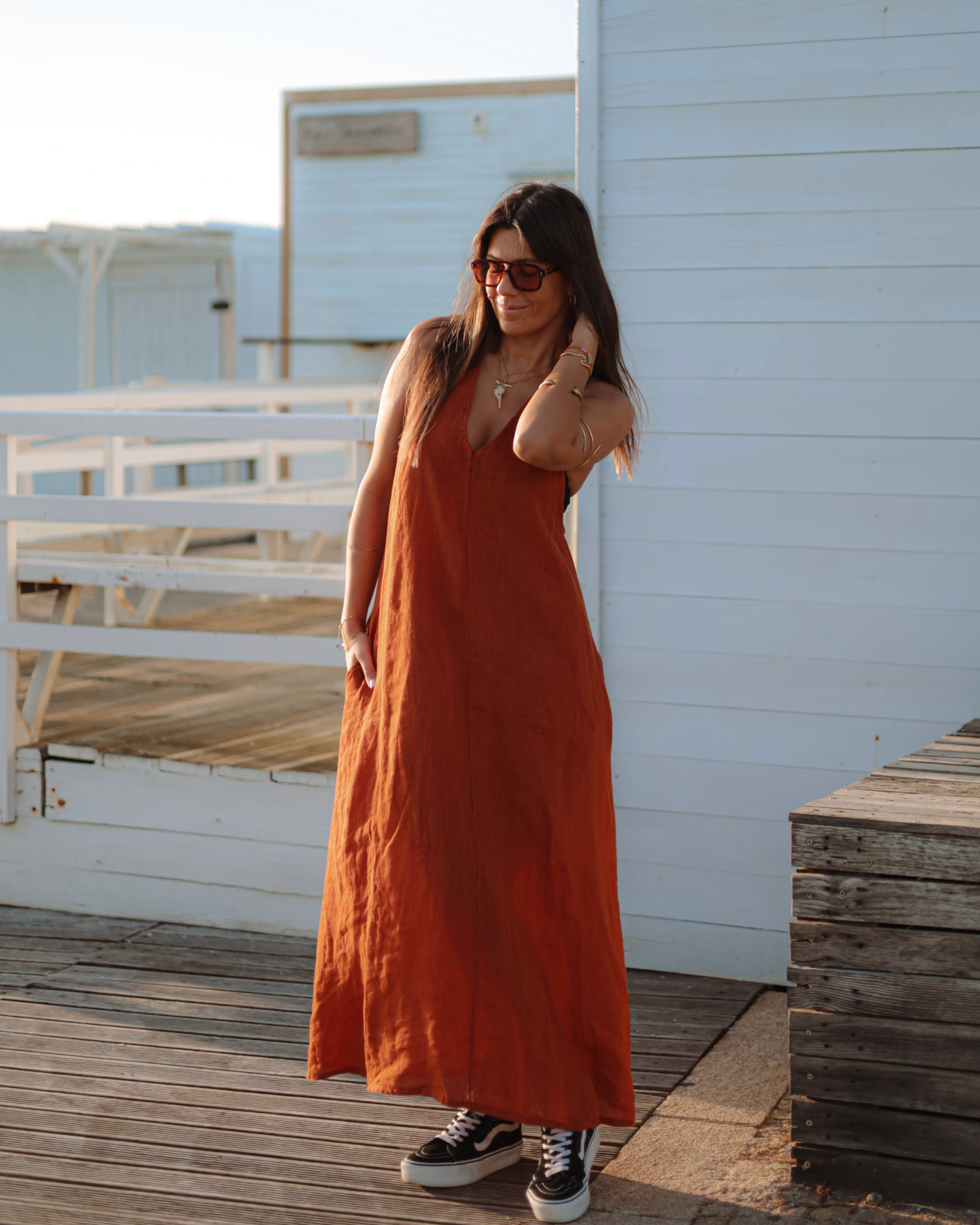 VESTIDO 100% LINHO  - TERRACOTTA