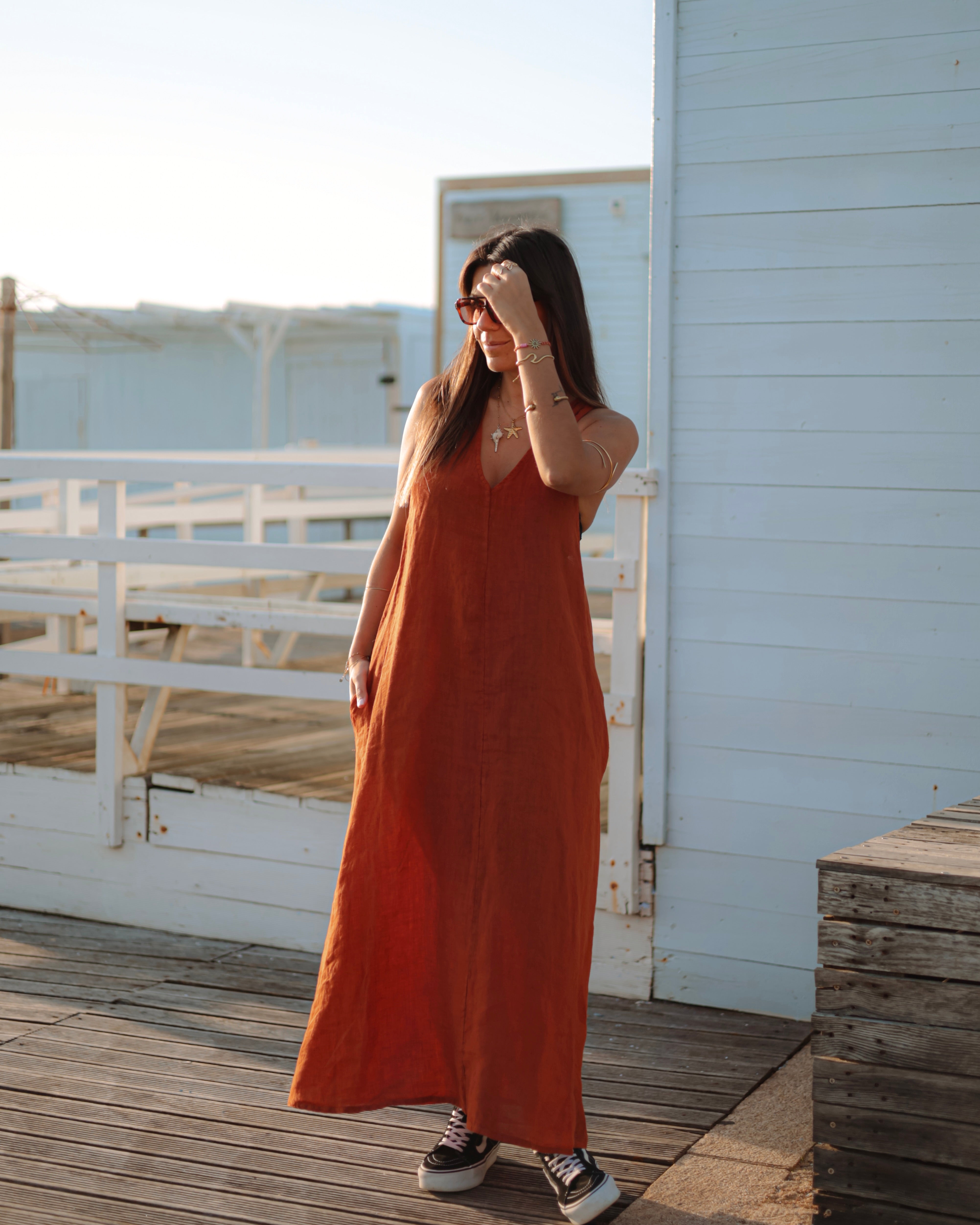 VESTIDO 100% LINHO  - TERRACOTTA