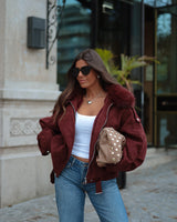 Burgundy Suede Fur-Lined Jacket