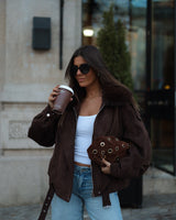 Brown Suede Fur-Lined Jacket