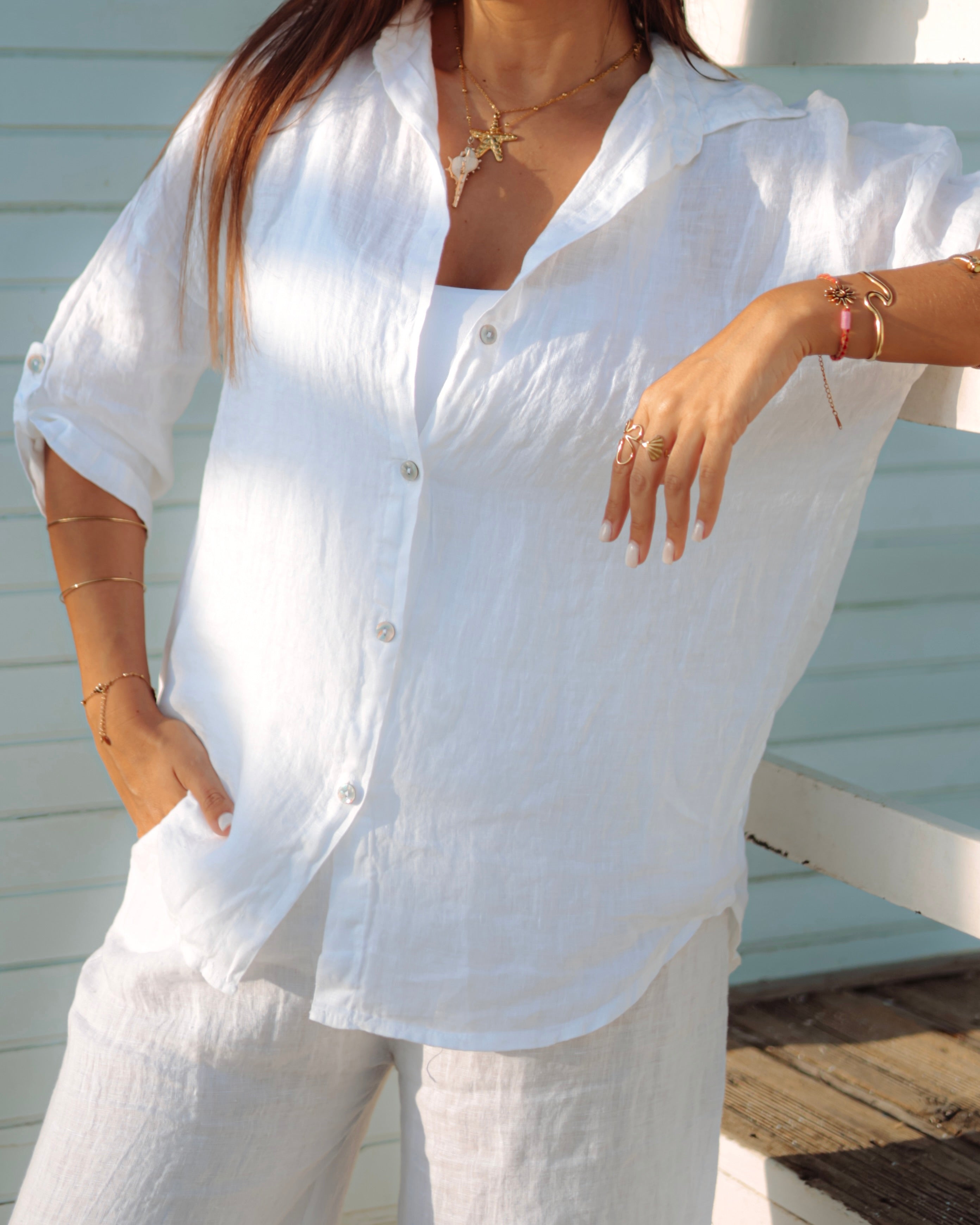 CAMISA 100% LINHO - WHITE