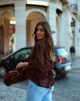 LENORE RUFFLE BLOUSE - BROWN
