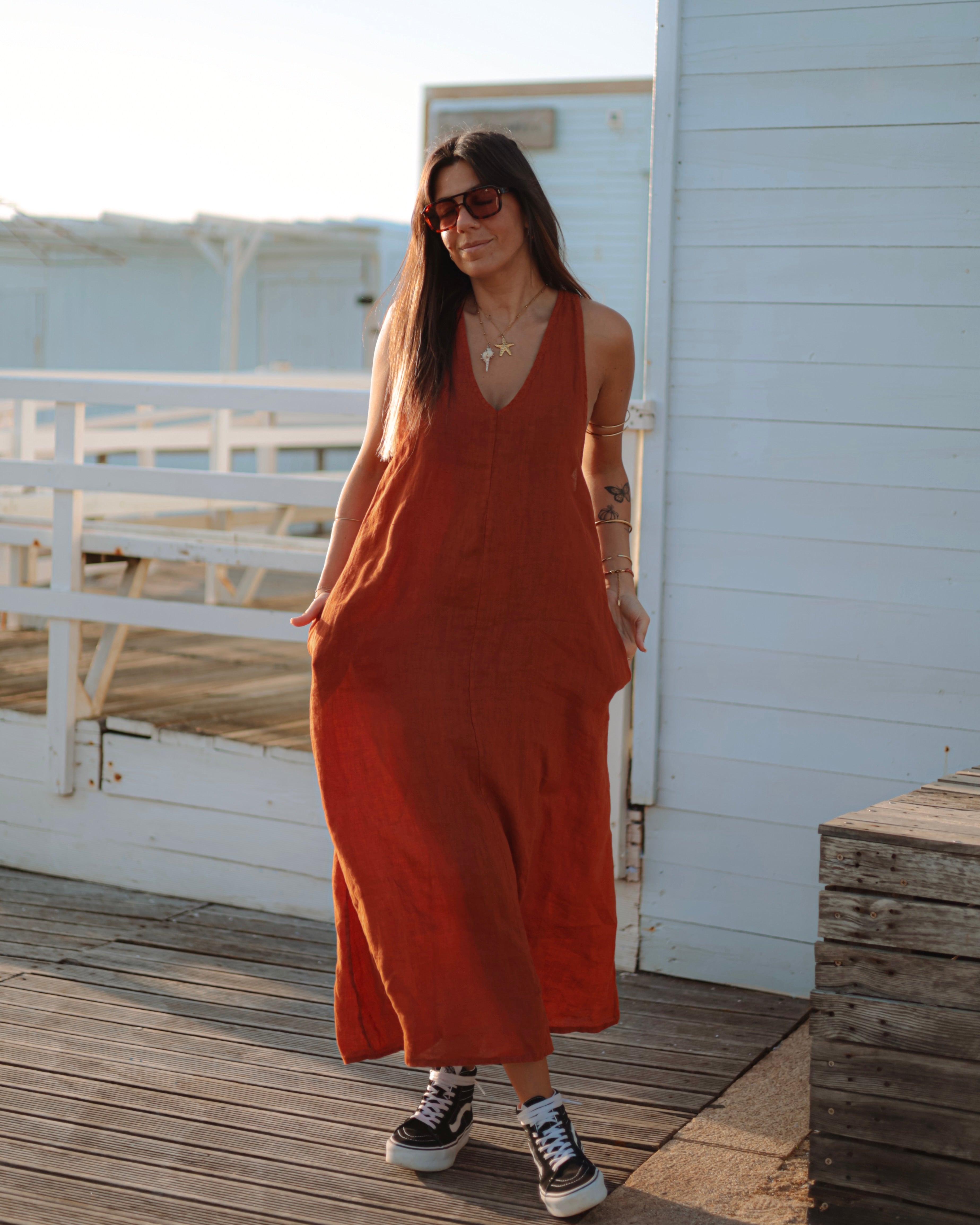 VESTIDO 100% LINHO  - TERRACOTTA