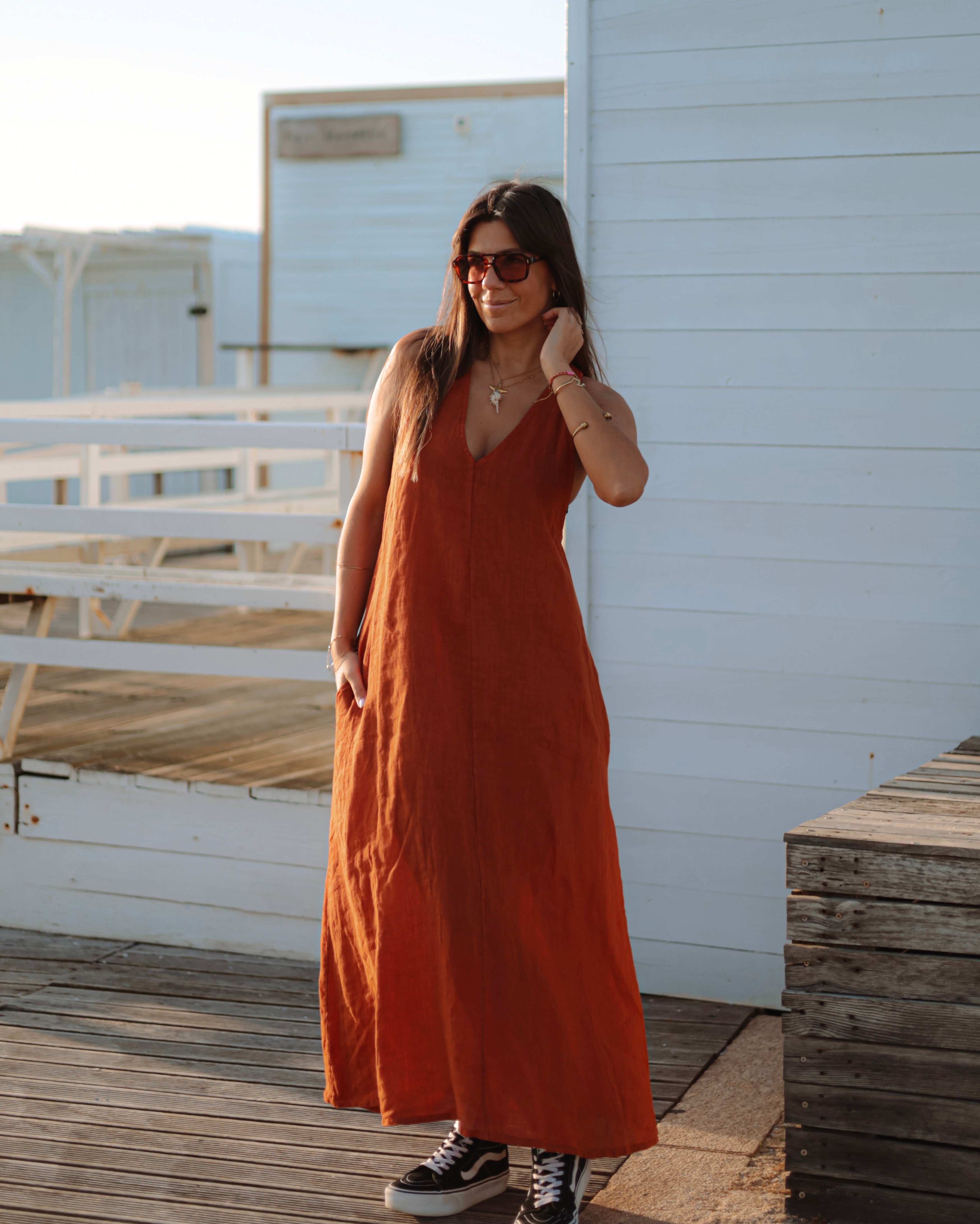 VESTIDO 100% LINHO  - TERRACOTTA
