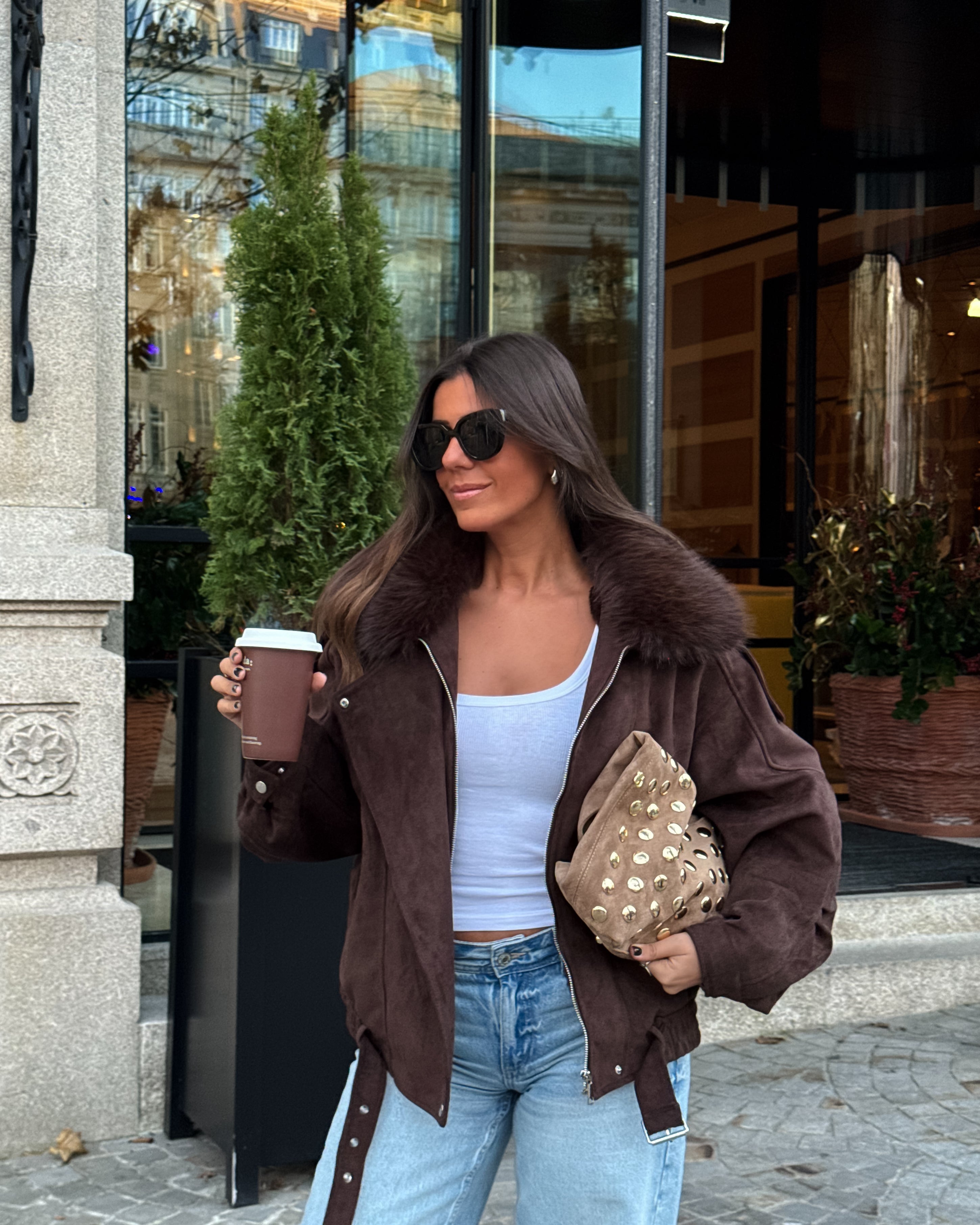 Brown Suede Fur-Lined Jacket