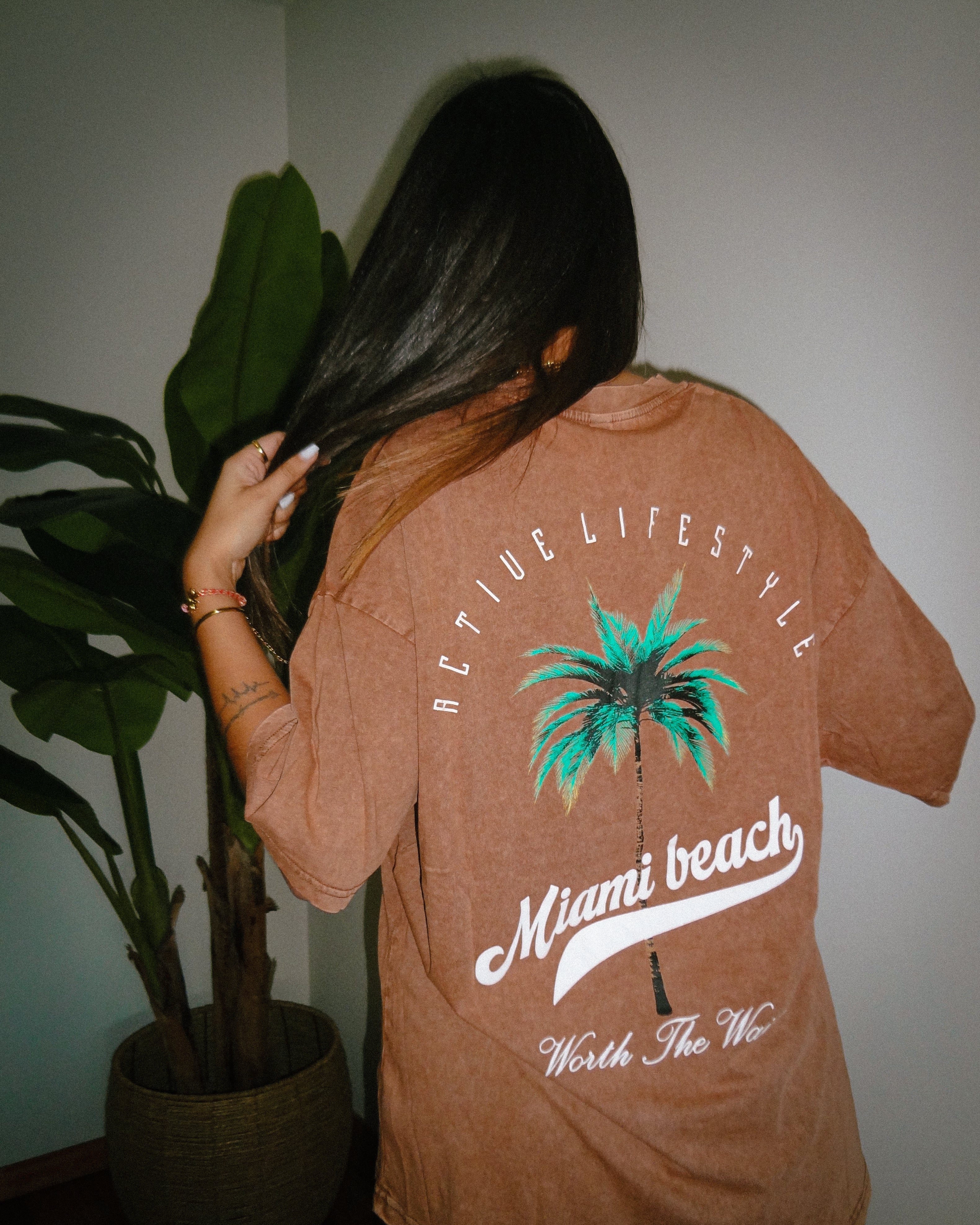 MIAMI BEACH T-SHIRT - BROWN WASHED