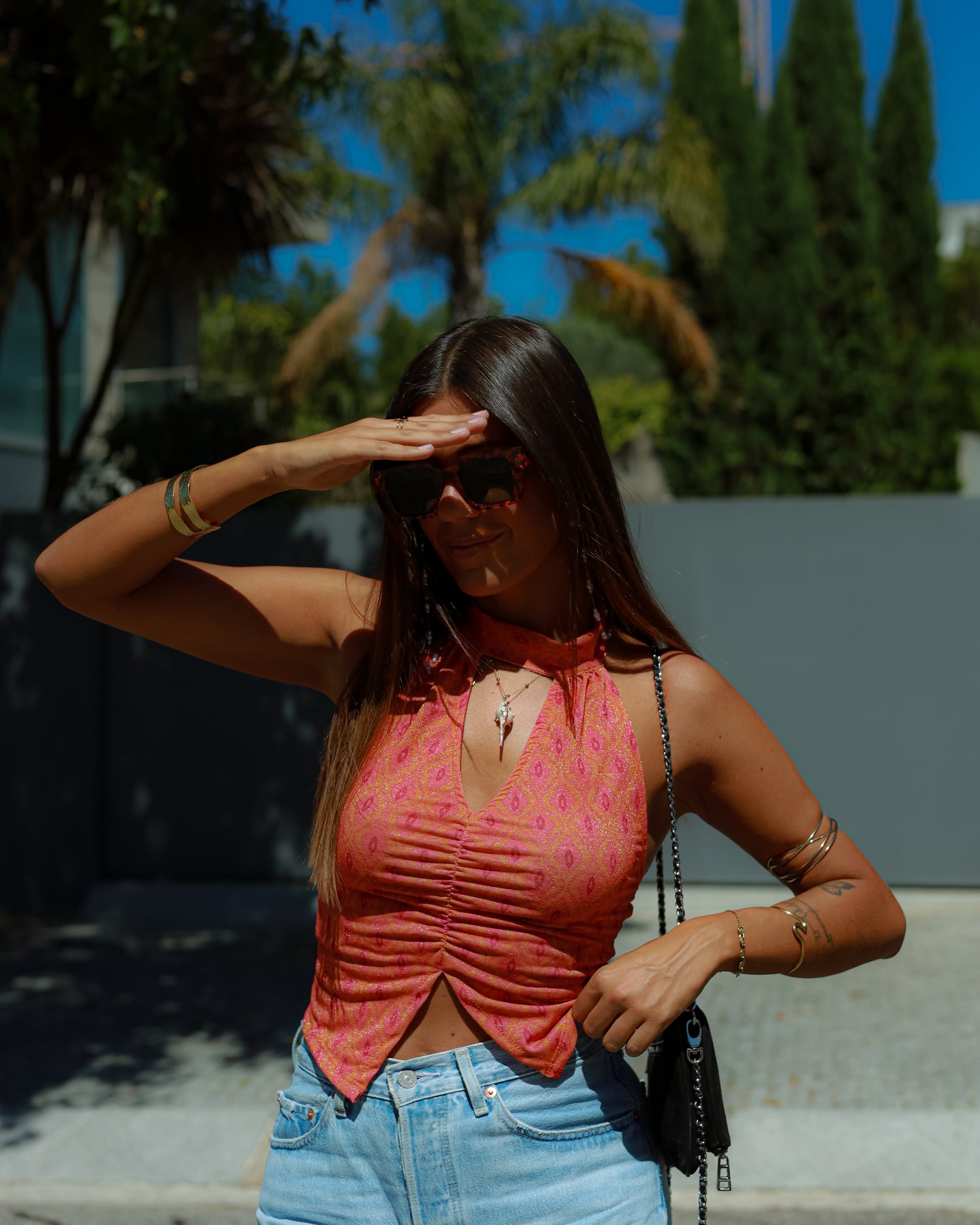 TOP LEONOR - ORANGE & PINK