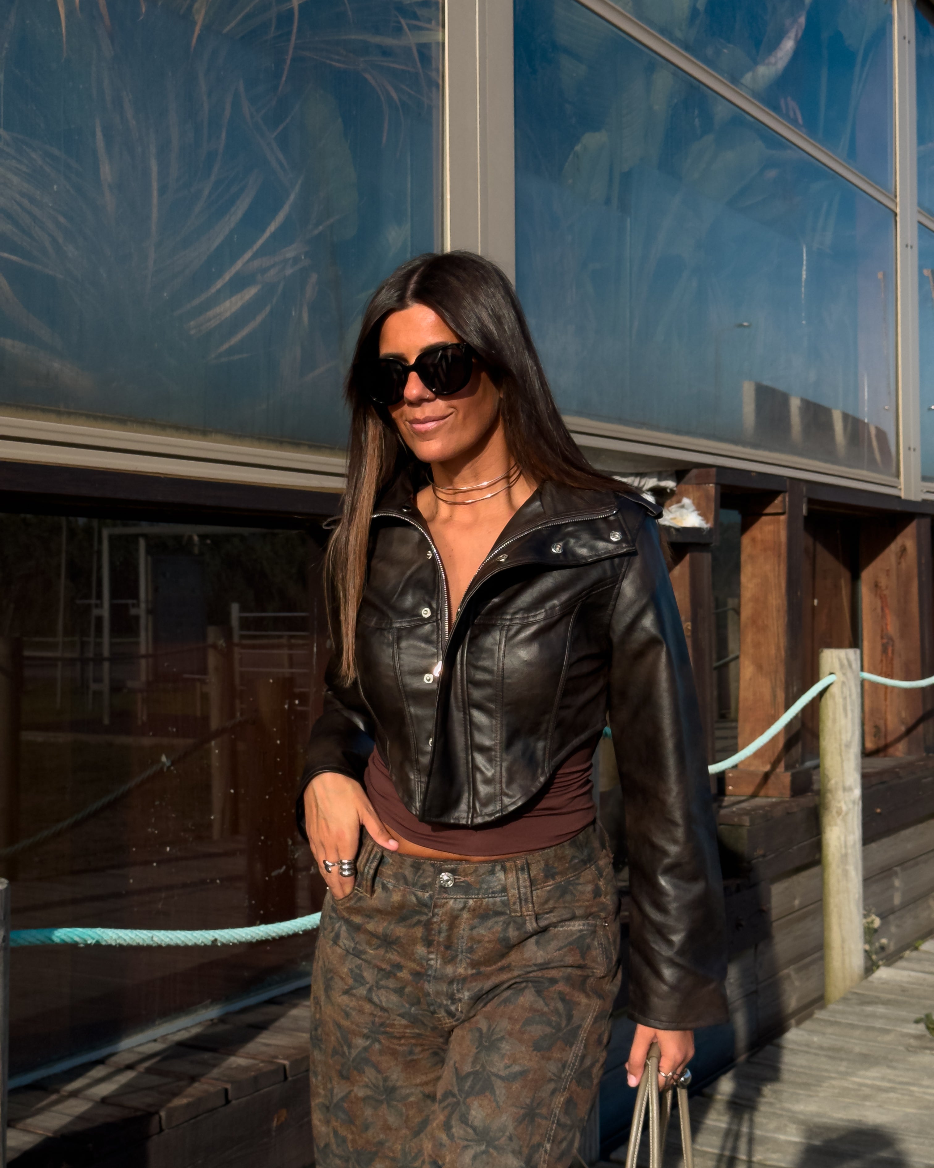 MORGANA FAUX LEATHER JACKET - BROWN