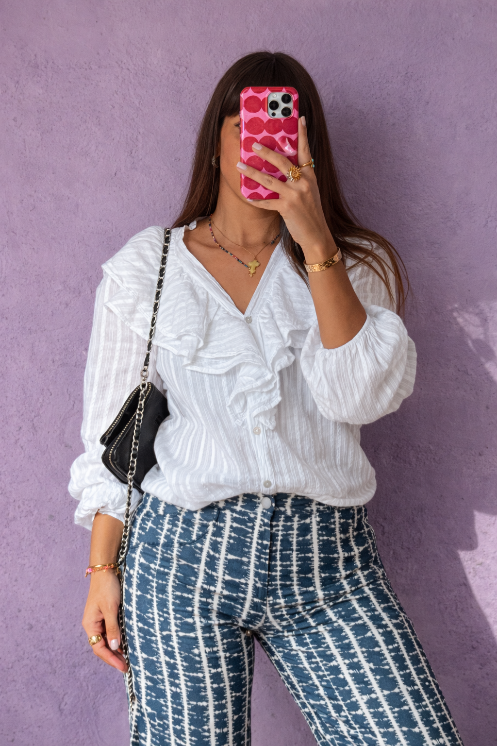 Paloma Pattern Pants - Navy & White