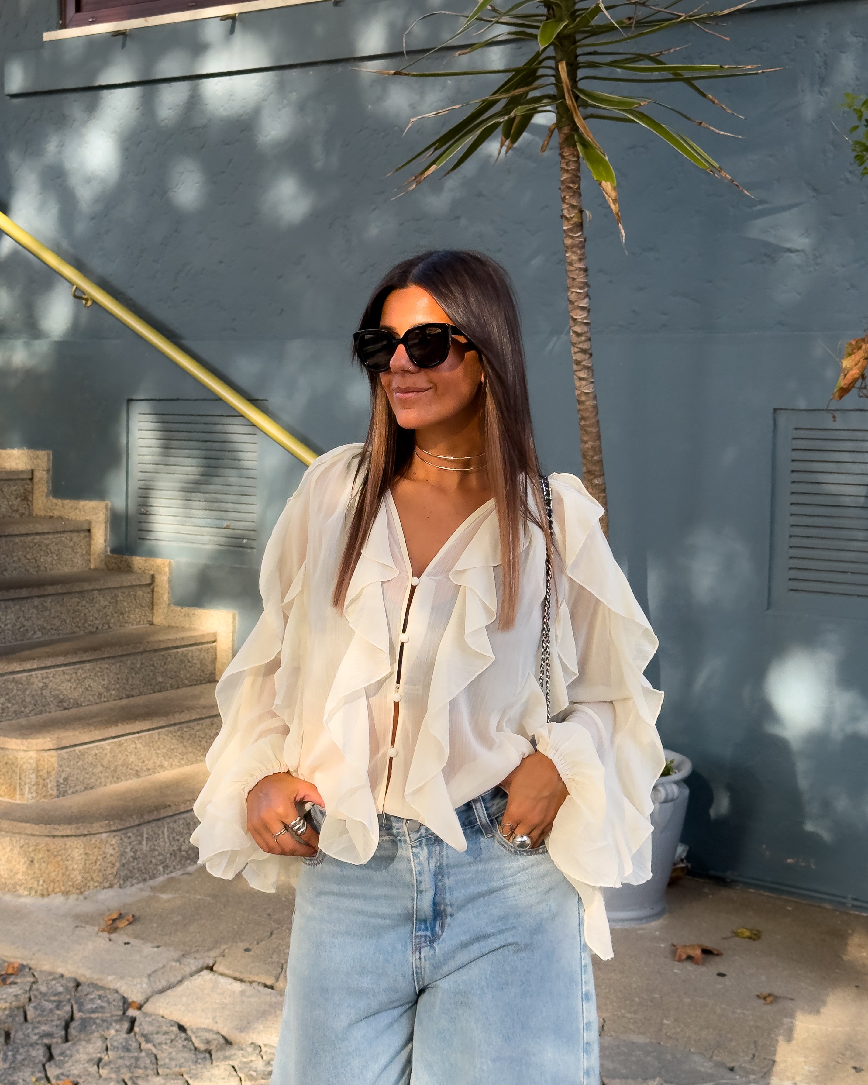 LENORE RUFFLE BLOUSE - IVORY