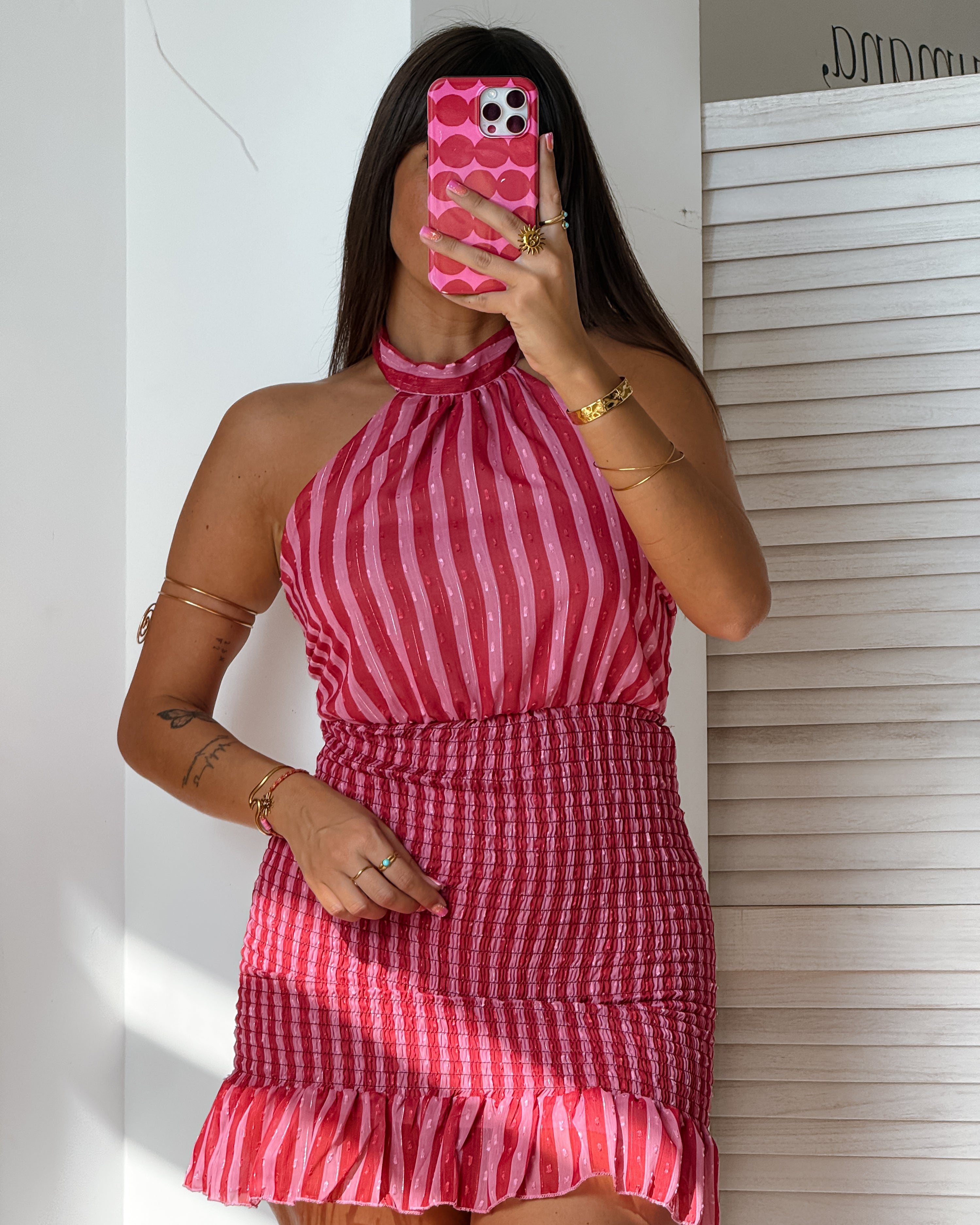 Clarice Dress - Red & Pink Striped