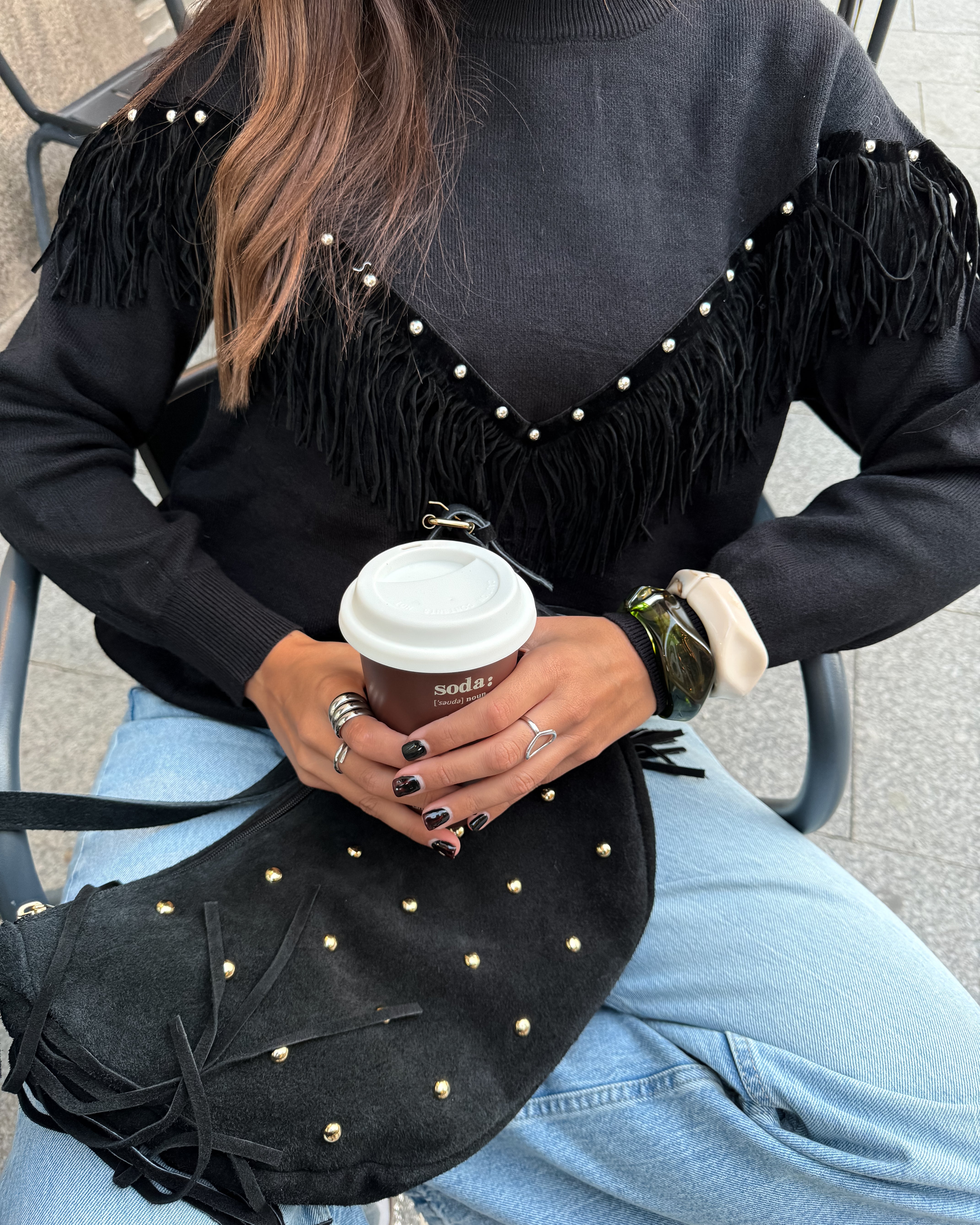 Black Fringe Stud Knit