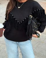 Black Fringe Stud Knit
