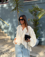 LENORE RUFFLE BLOUSE - IVORY