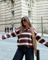 BROWN & PINK STRIPED POLO SWEATER