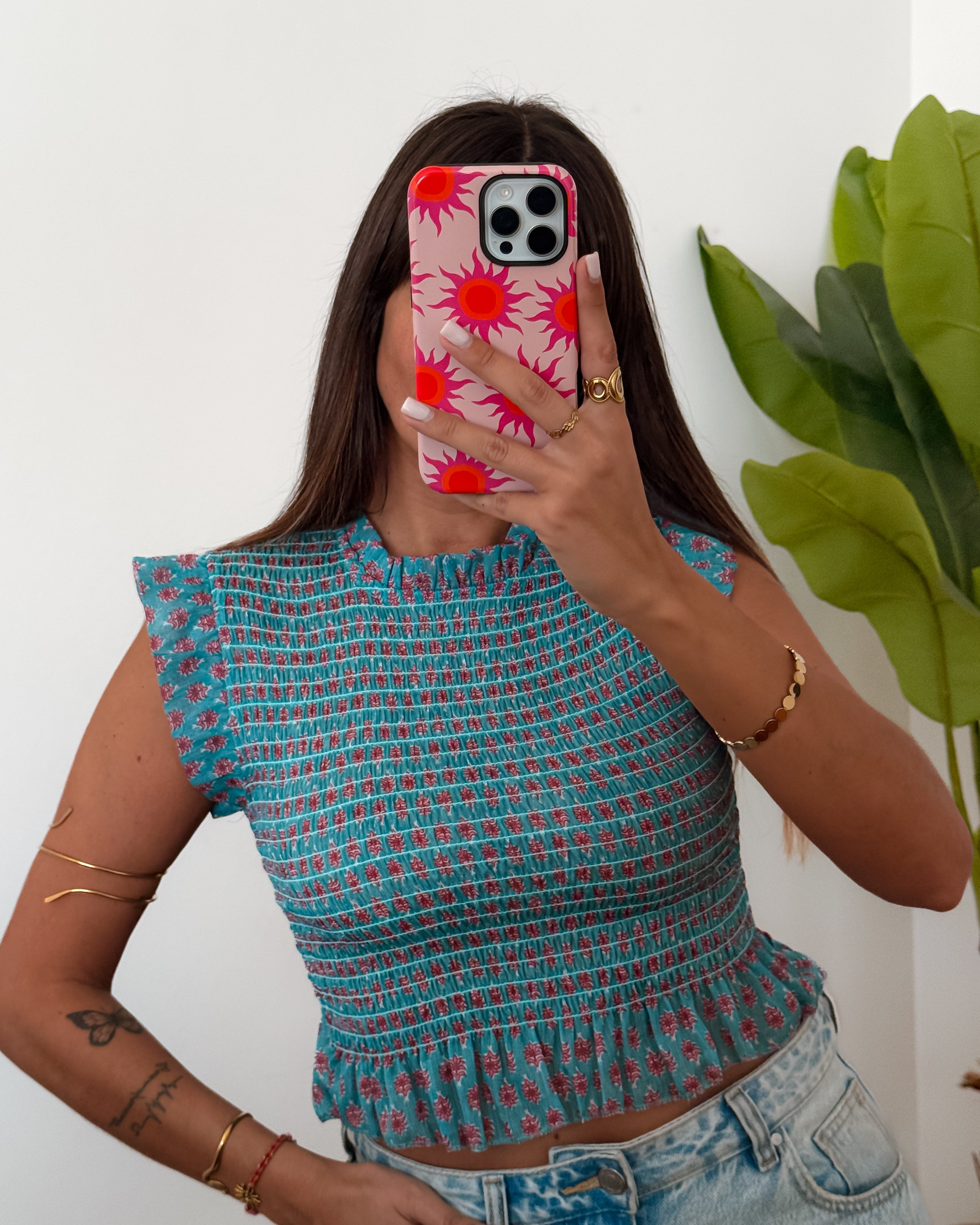 TOP CHARLOTTE - TURQUOISE & PINK