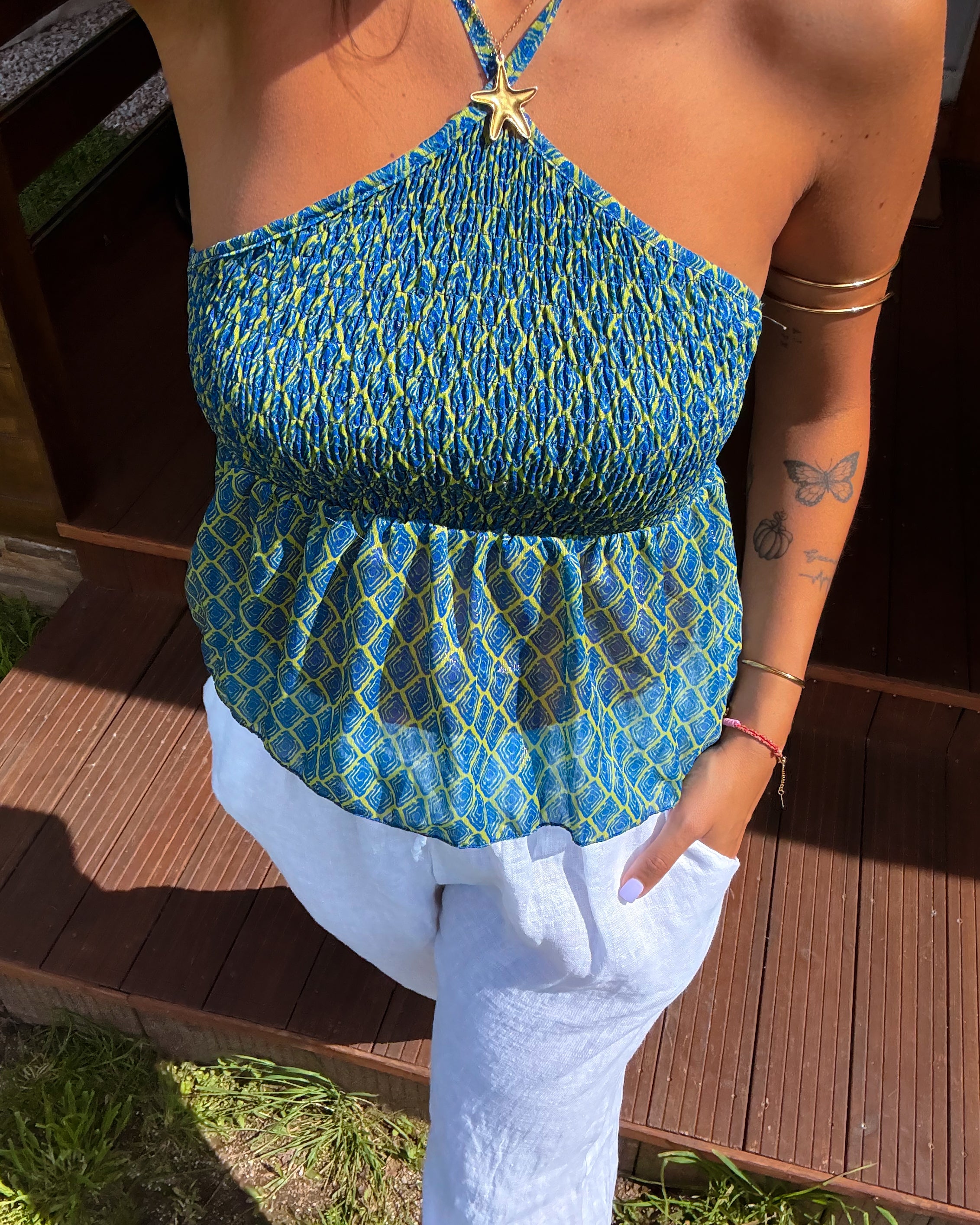 TOP SOLANA - BLUE & LIME