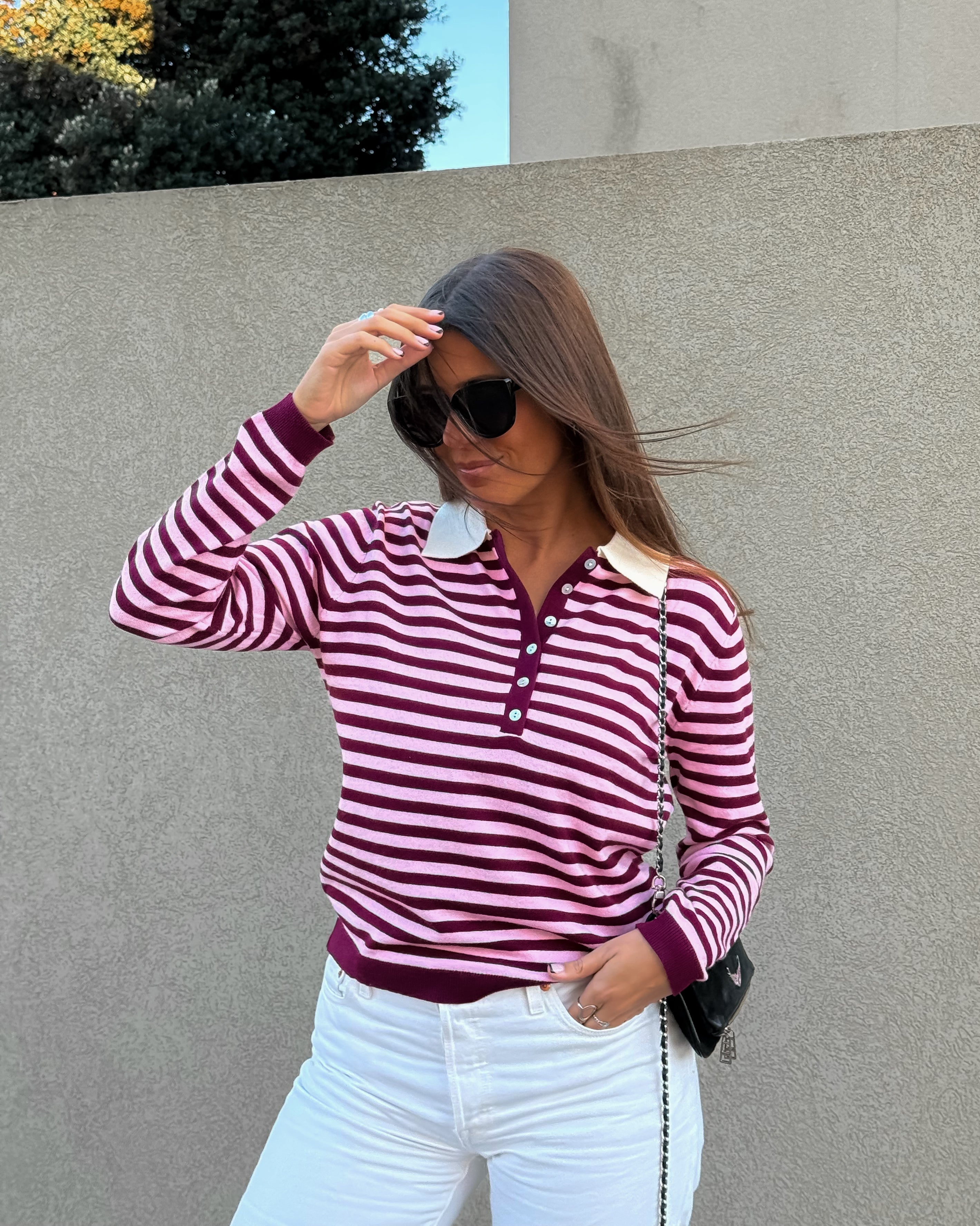 Malibu Stripe Knit – Burgundy & Pink