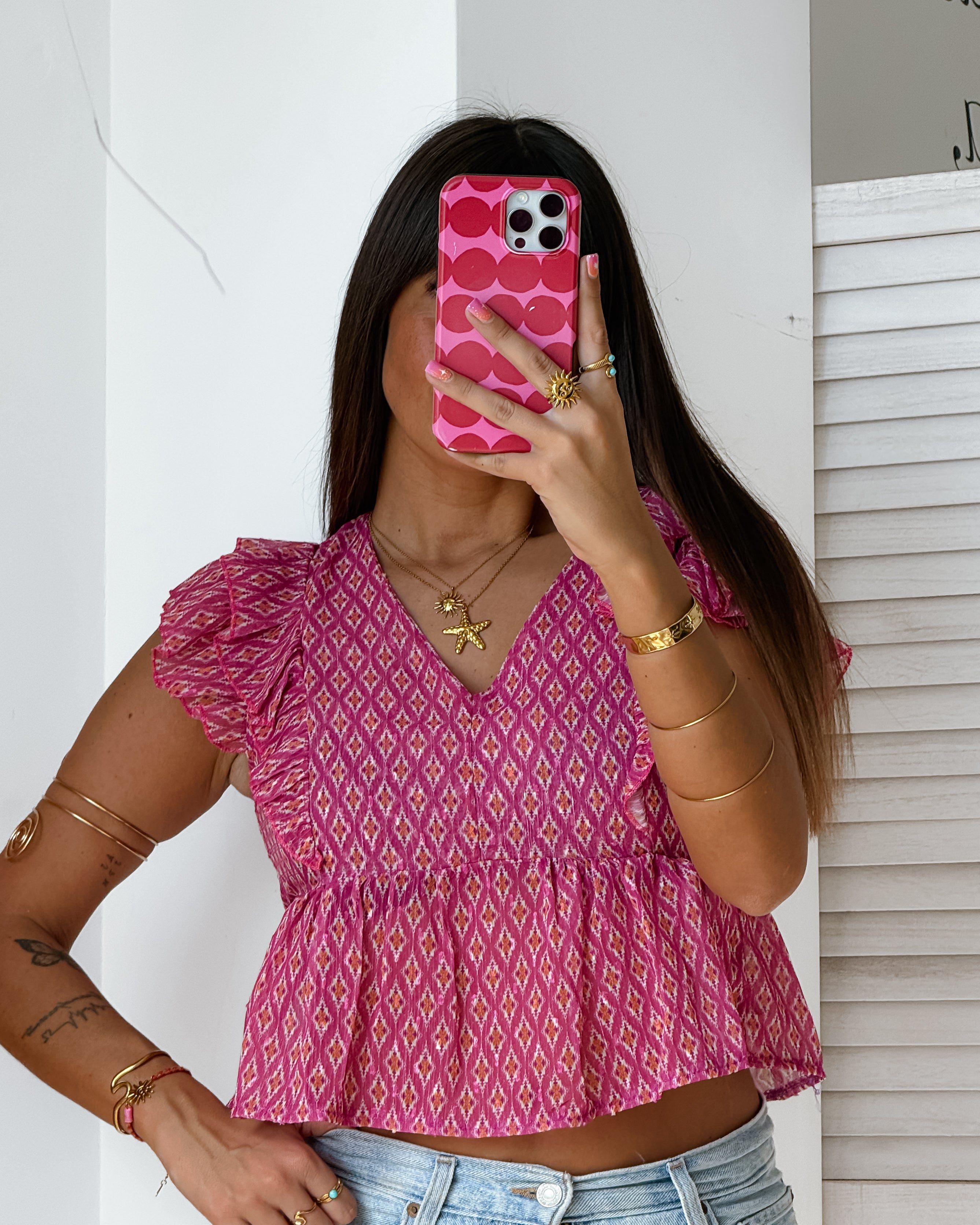 Carolina Blouse - Pink & Orange
