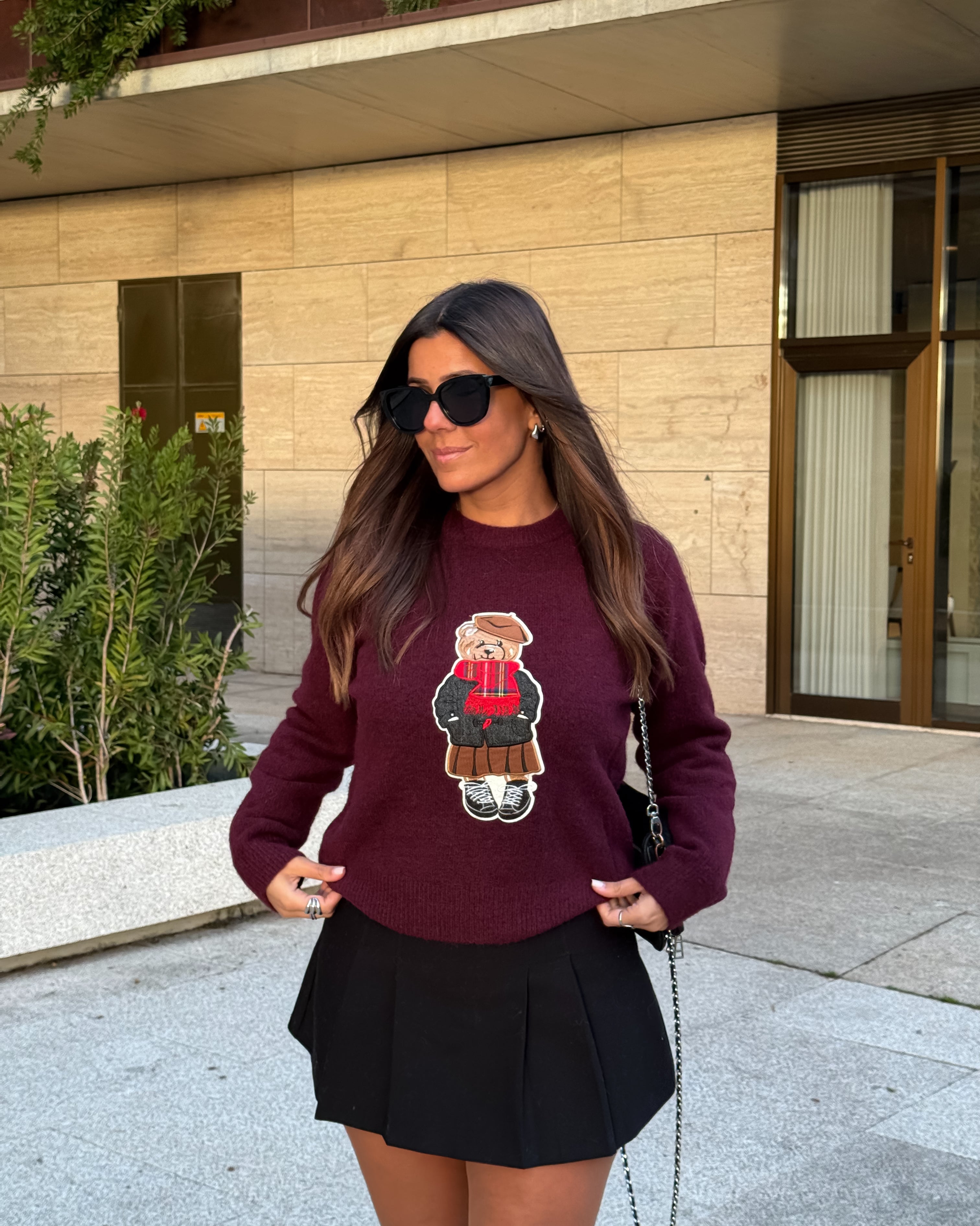 TEDDY WOOL BLEND SWEATER - BORDEAUX