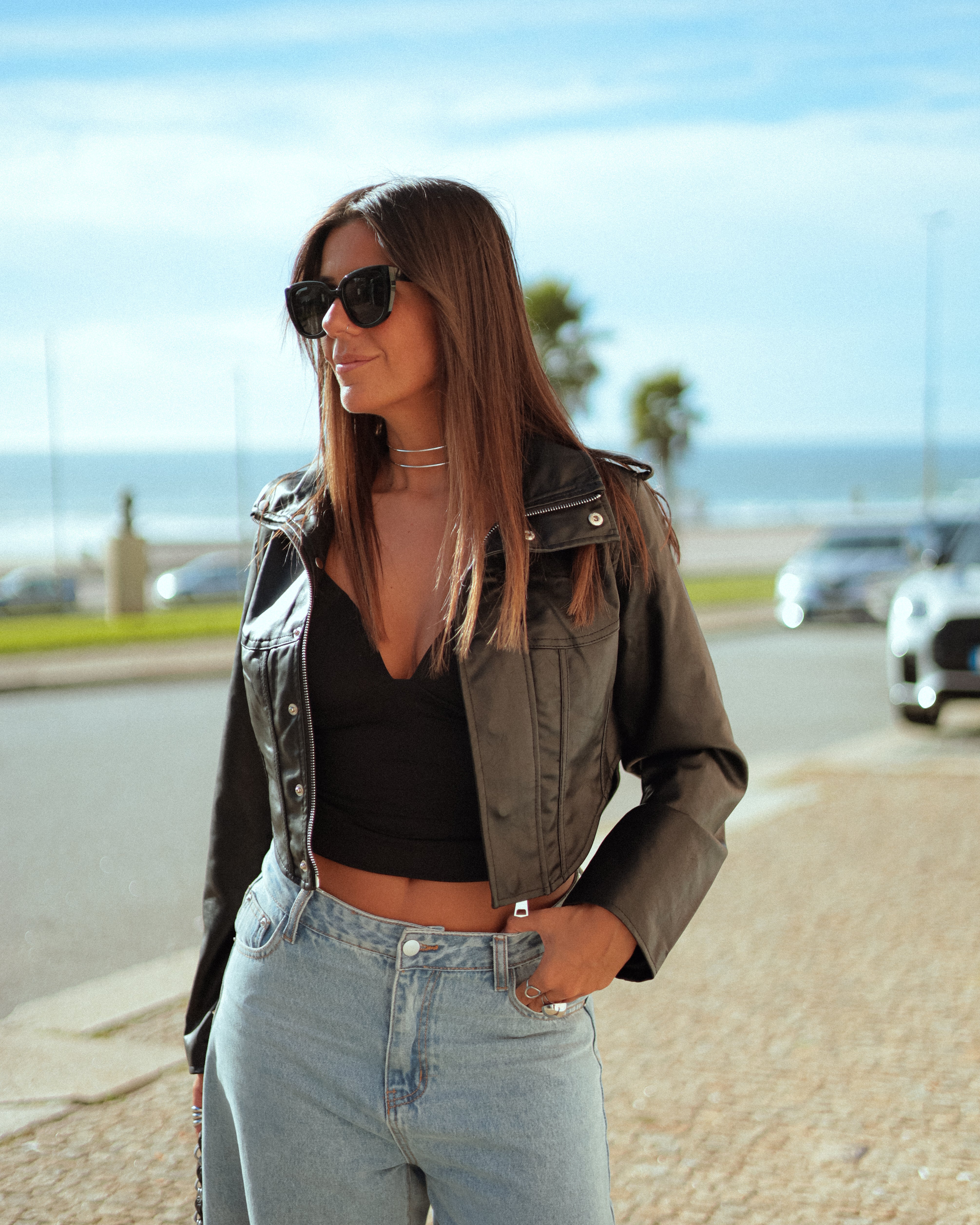 MORGANA FAUX LEATHER JACKET - BLACK