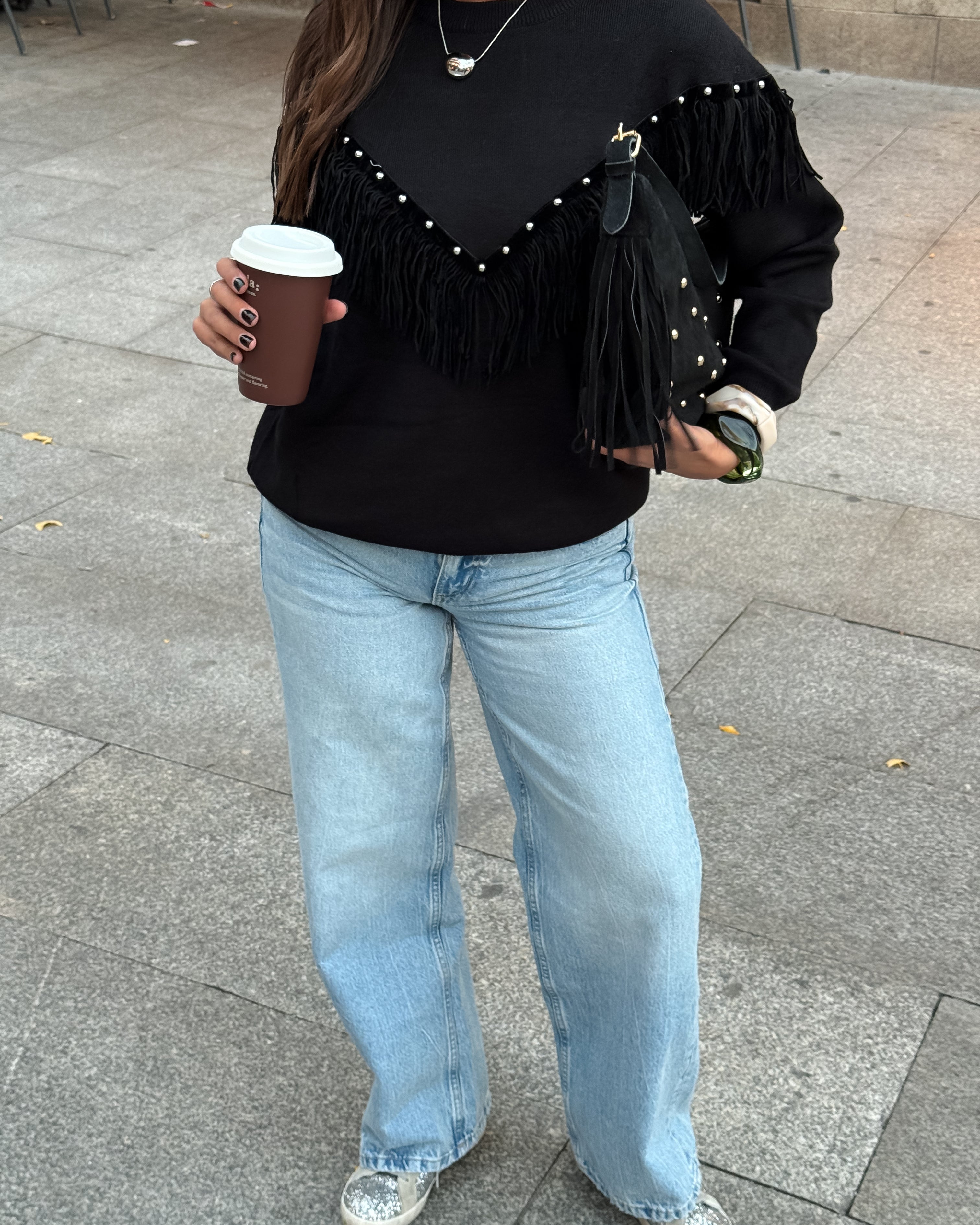 Black Fringe Stud Knit