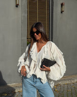 LENORE RUFFLE BLOUSE - IVORY