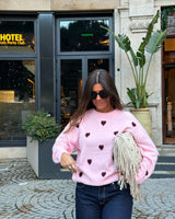 PINK HEARTS WOOL BLEND KNIT