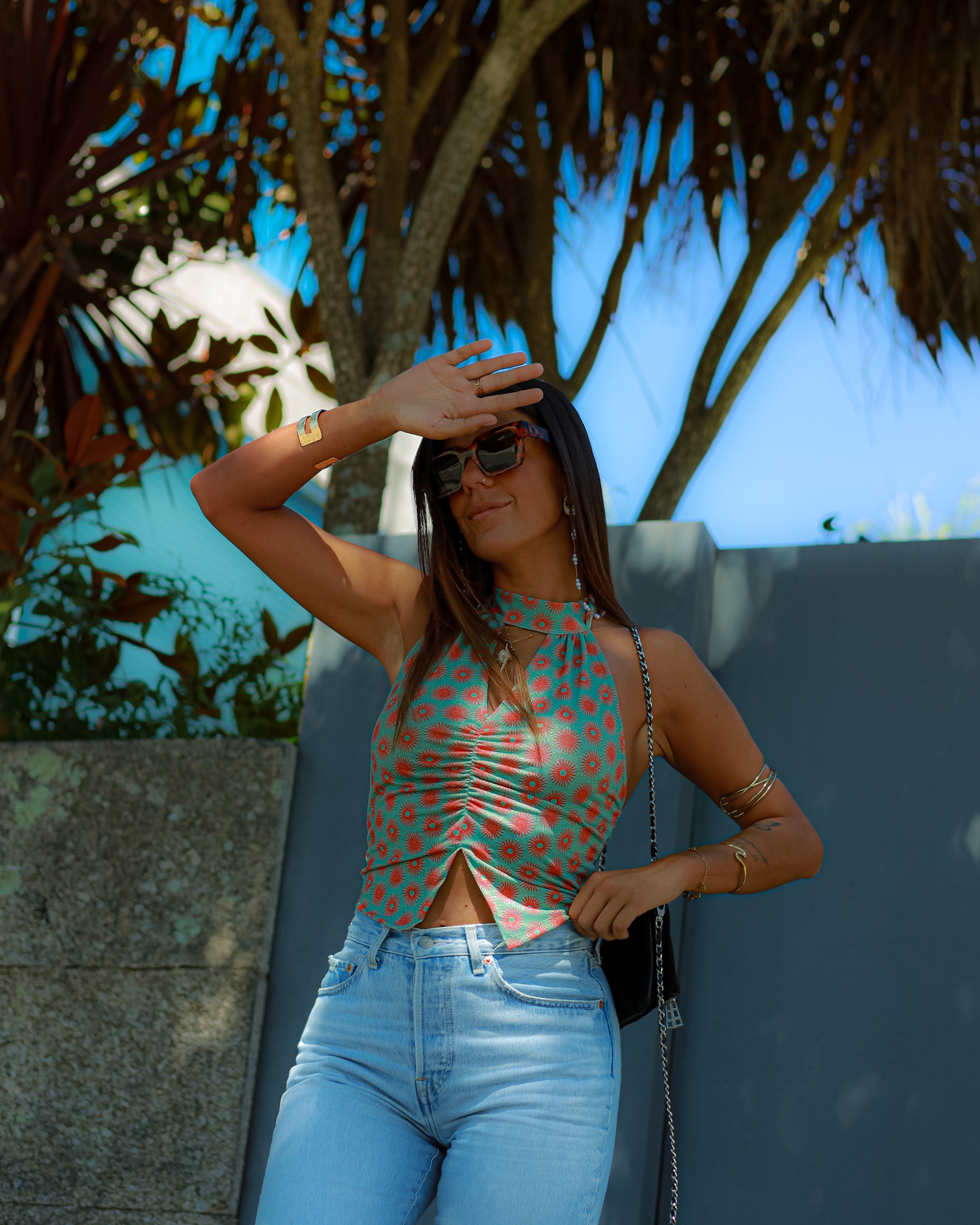 TOP LEONOR - TURQUOISE & ORANGE