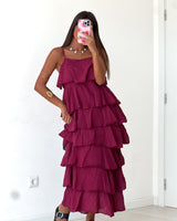 CAMILA DRESS  - BURGUNDY