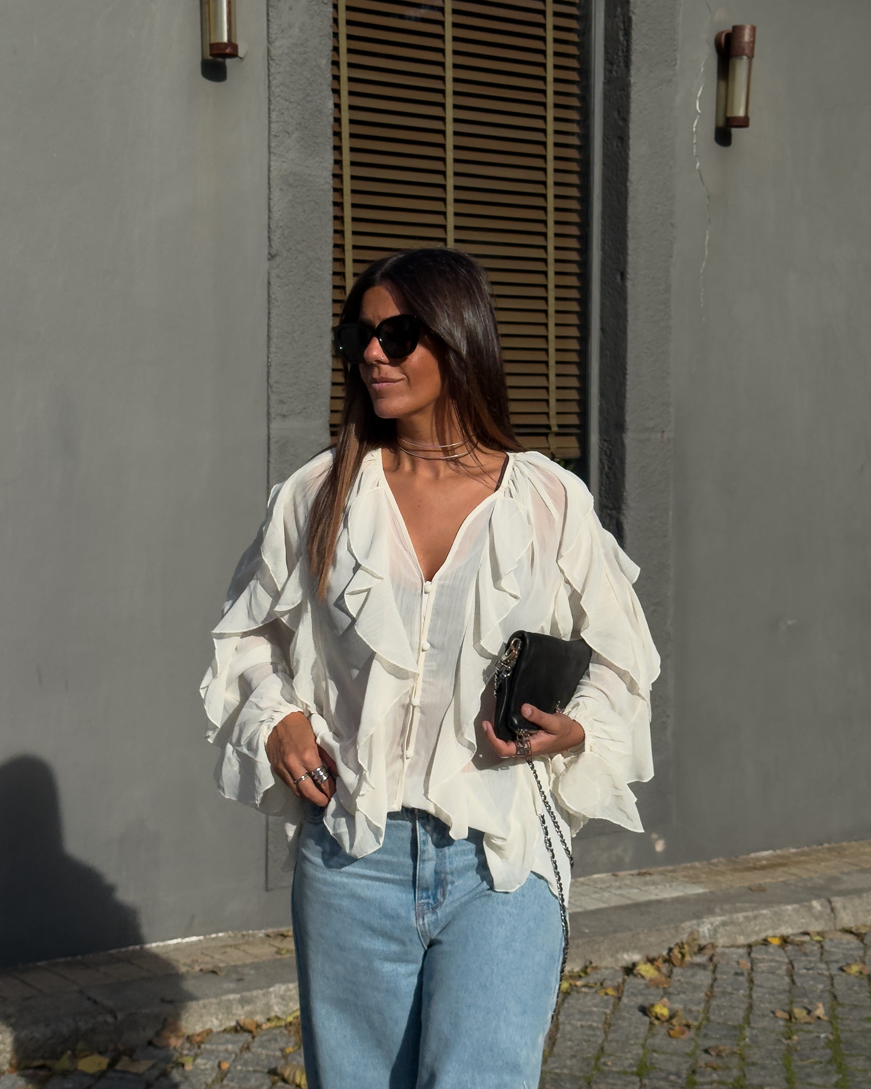 LENORE RUFFLE BLOUSE - IVORY