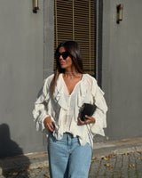LENORE RUFFLE BLOUSE - IVORY