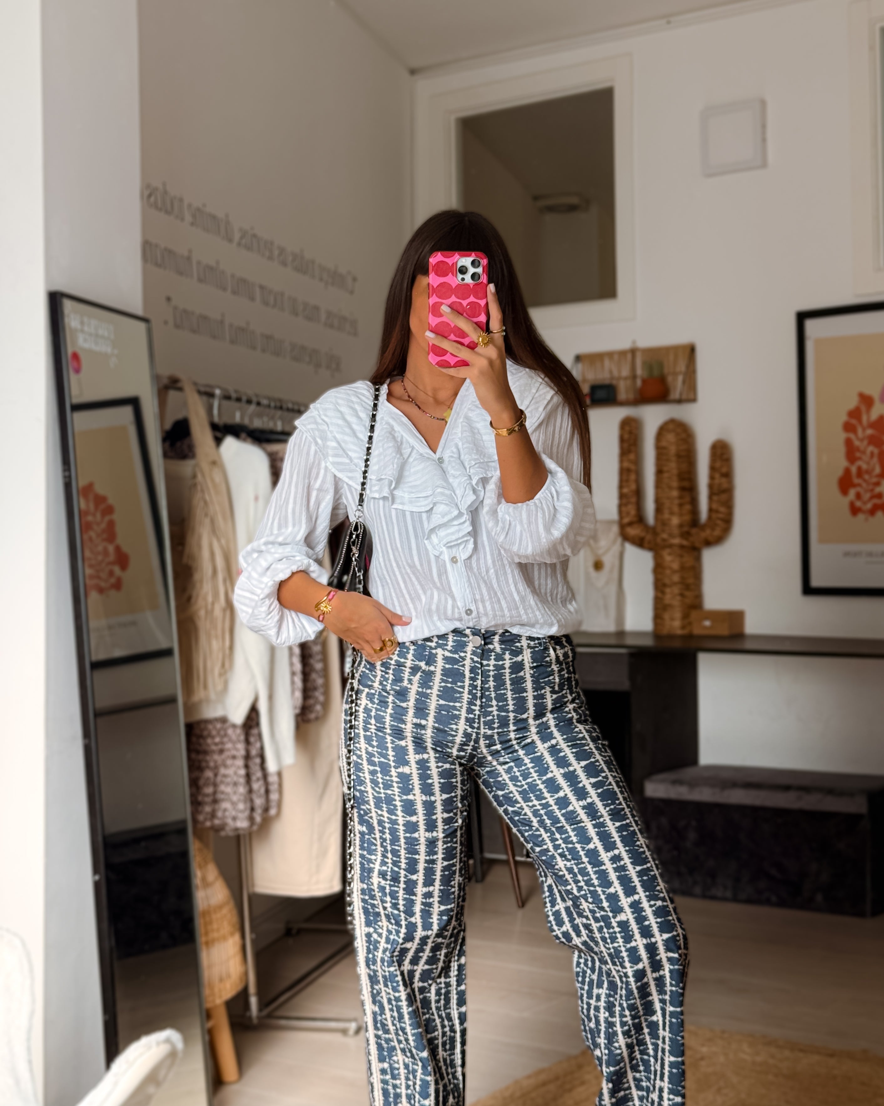 Paloma Pattern Pants - Navy & White