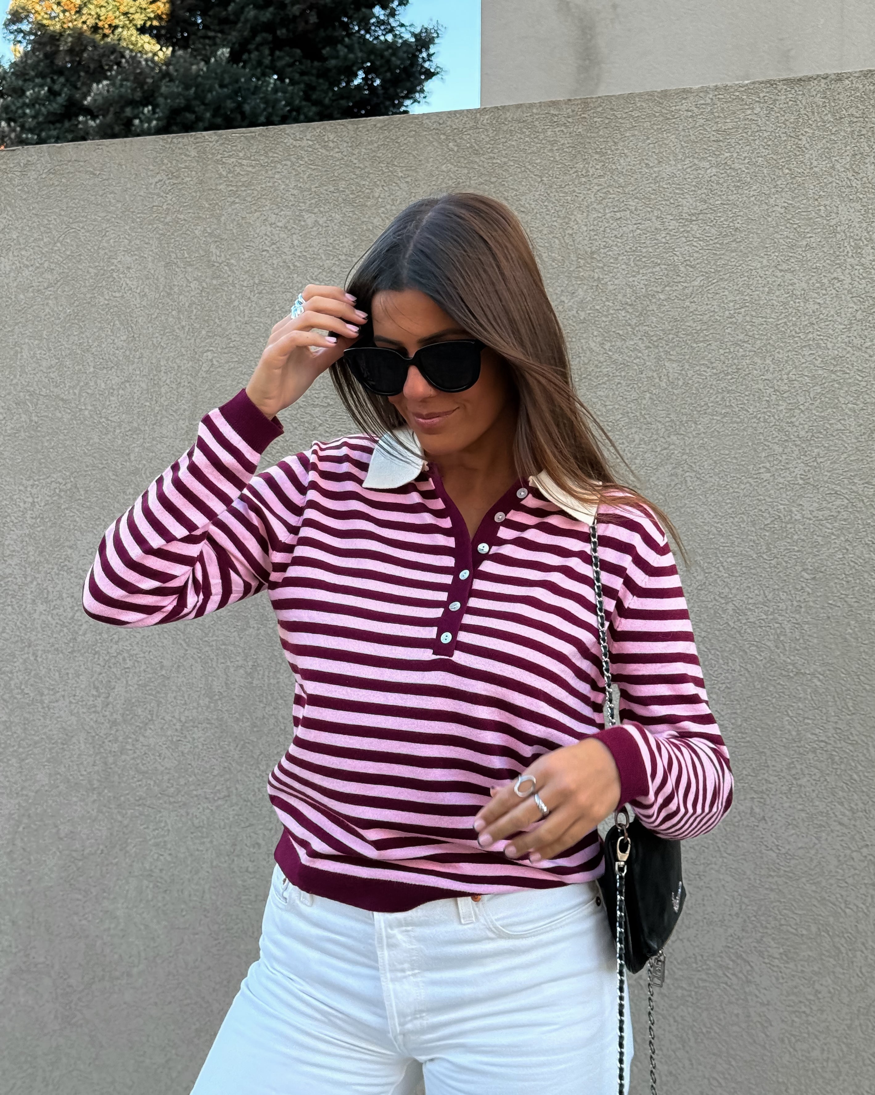Malibu Stripe Knit – Burgundy & Pink