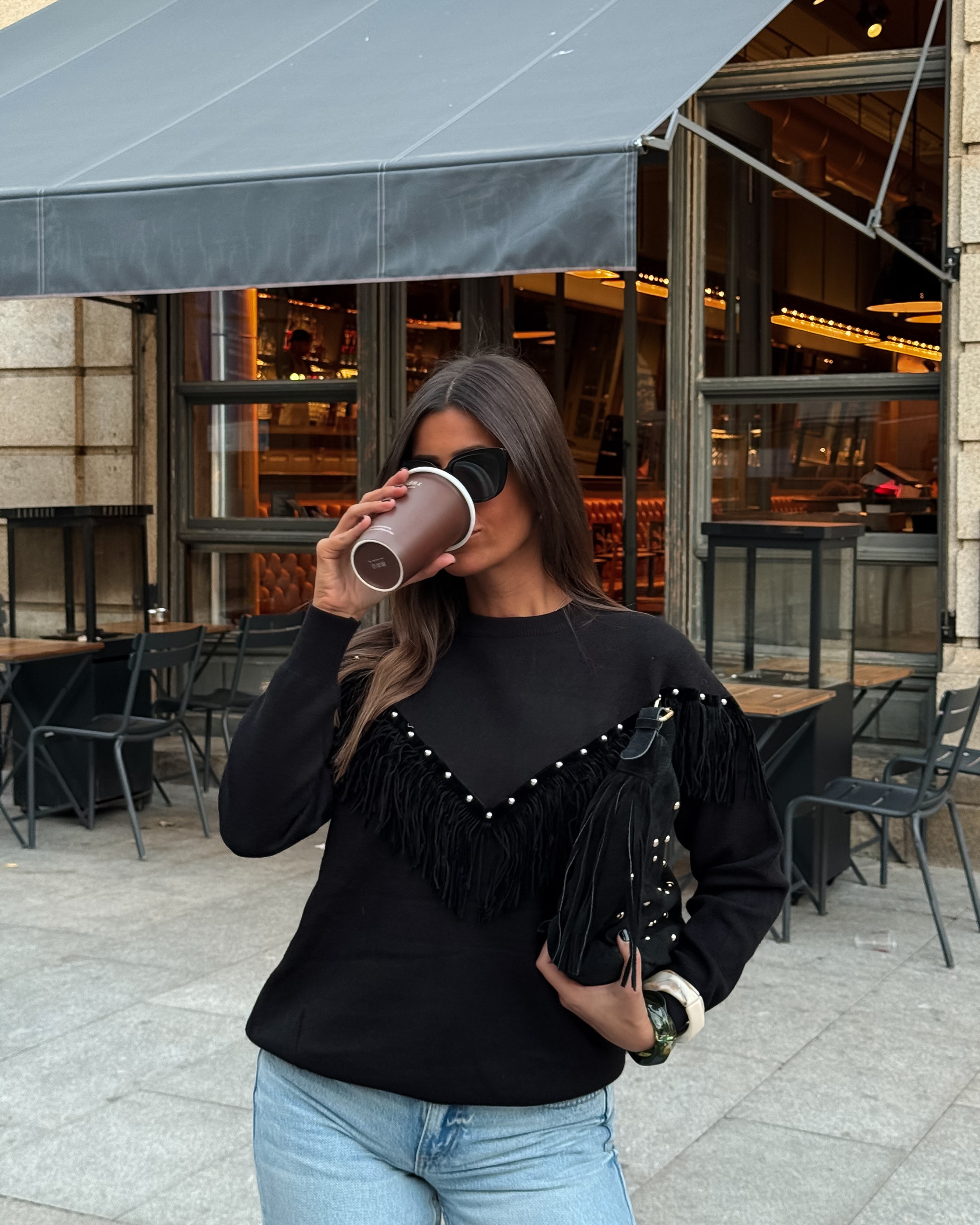 Black Fringe Stud Knit