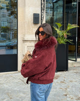 Burgundy Suede Fur-Lined Jacket