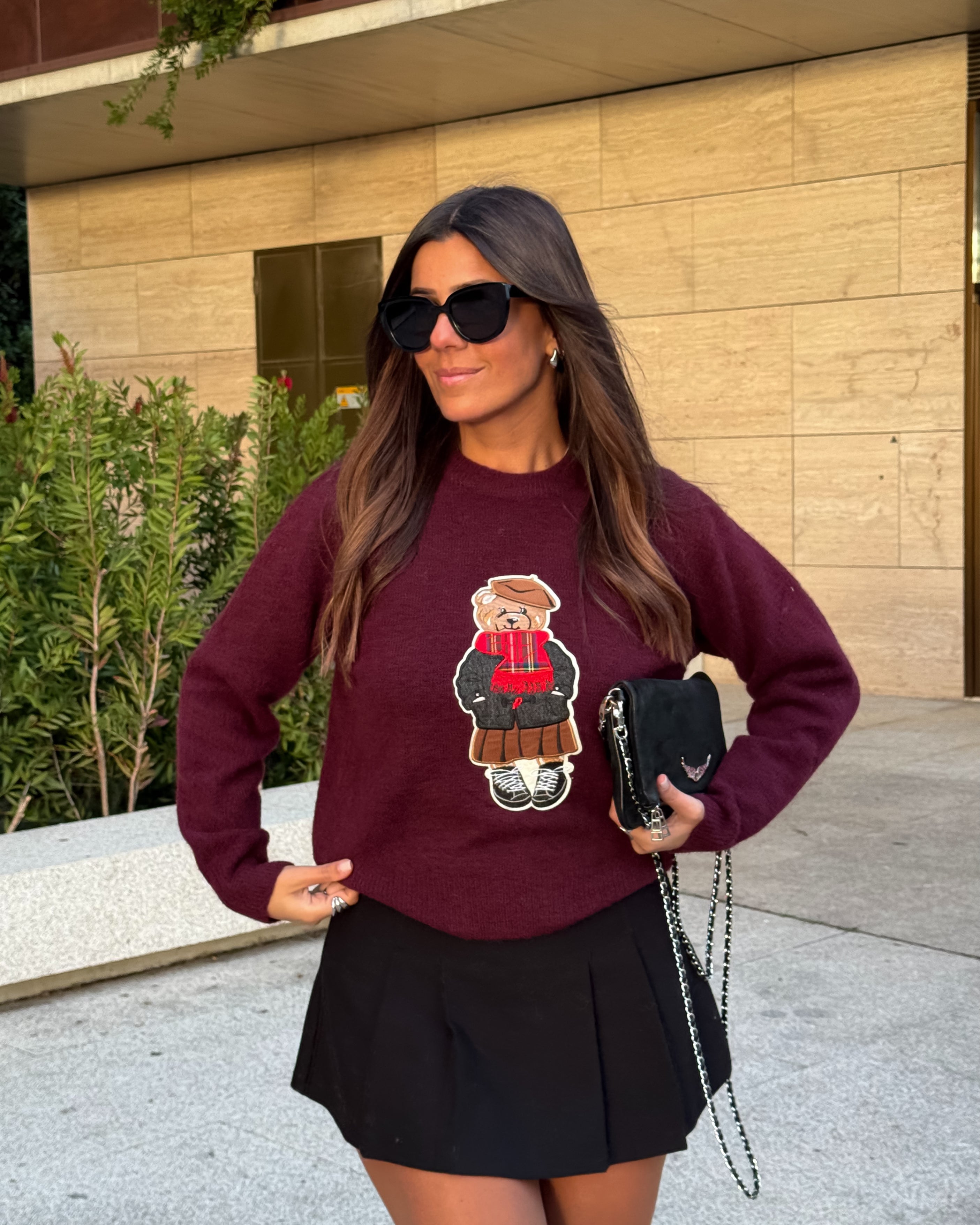 TEDDY WOOL BLEND SWEATER - BORDEAUX