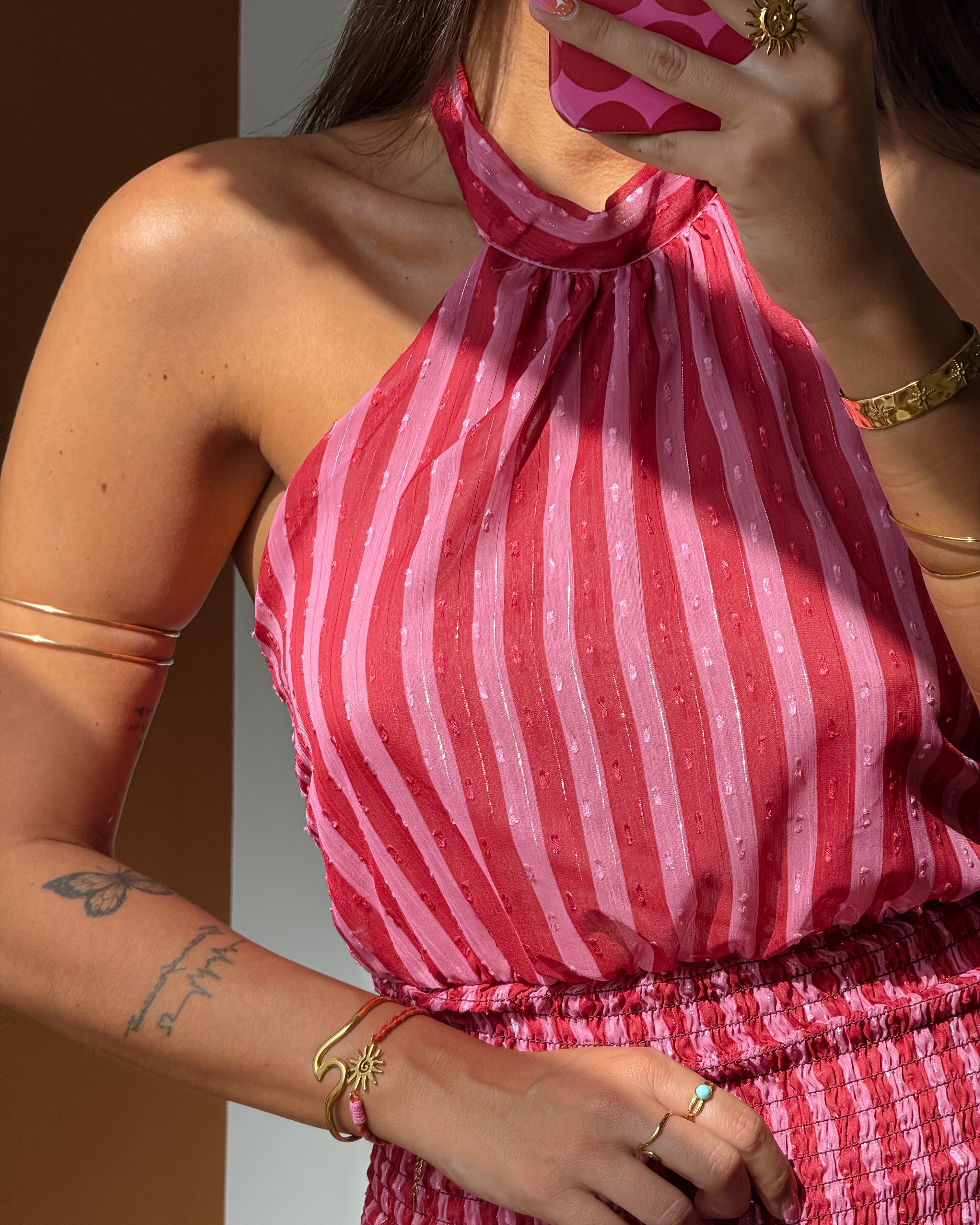 Clarice Dress - Red & Pink Striped