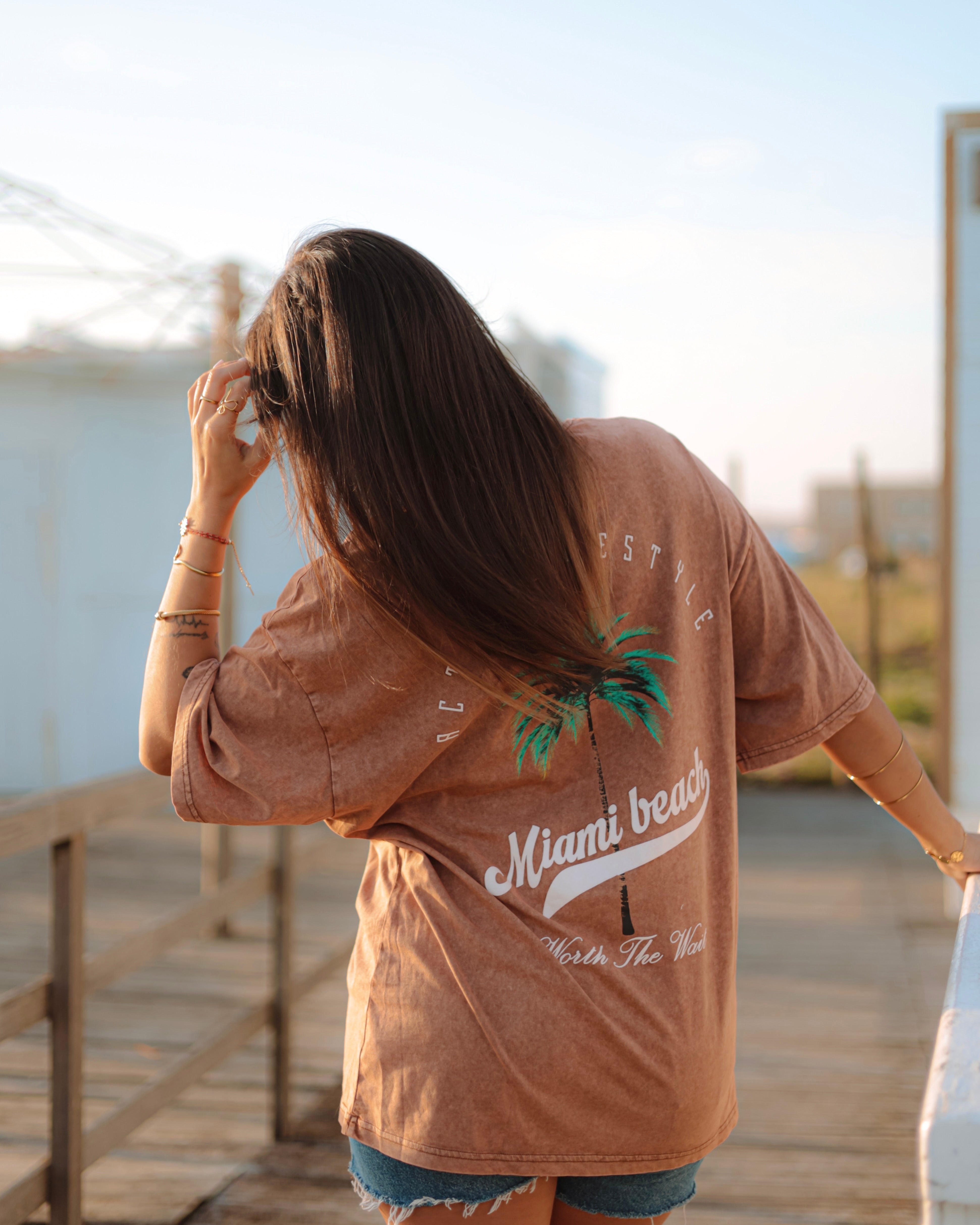 MIAMI BEACH T-SHIRT - BROWN WASHED