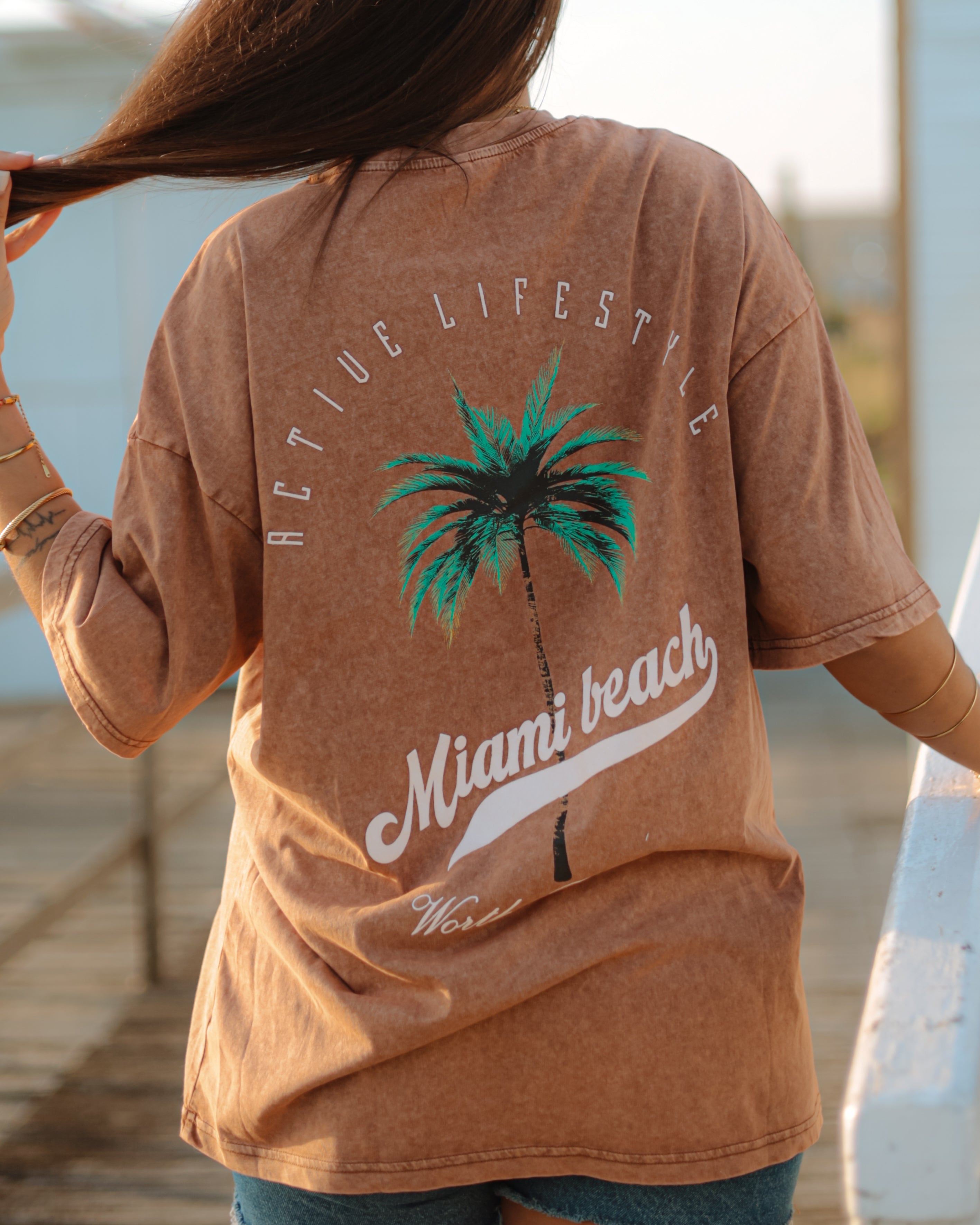 MIAMI BEACH T-SHIRT - BROWN WASHED