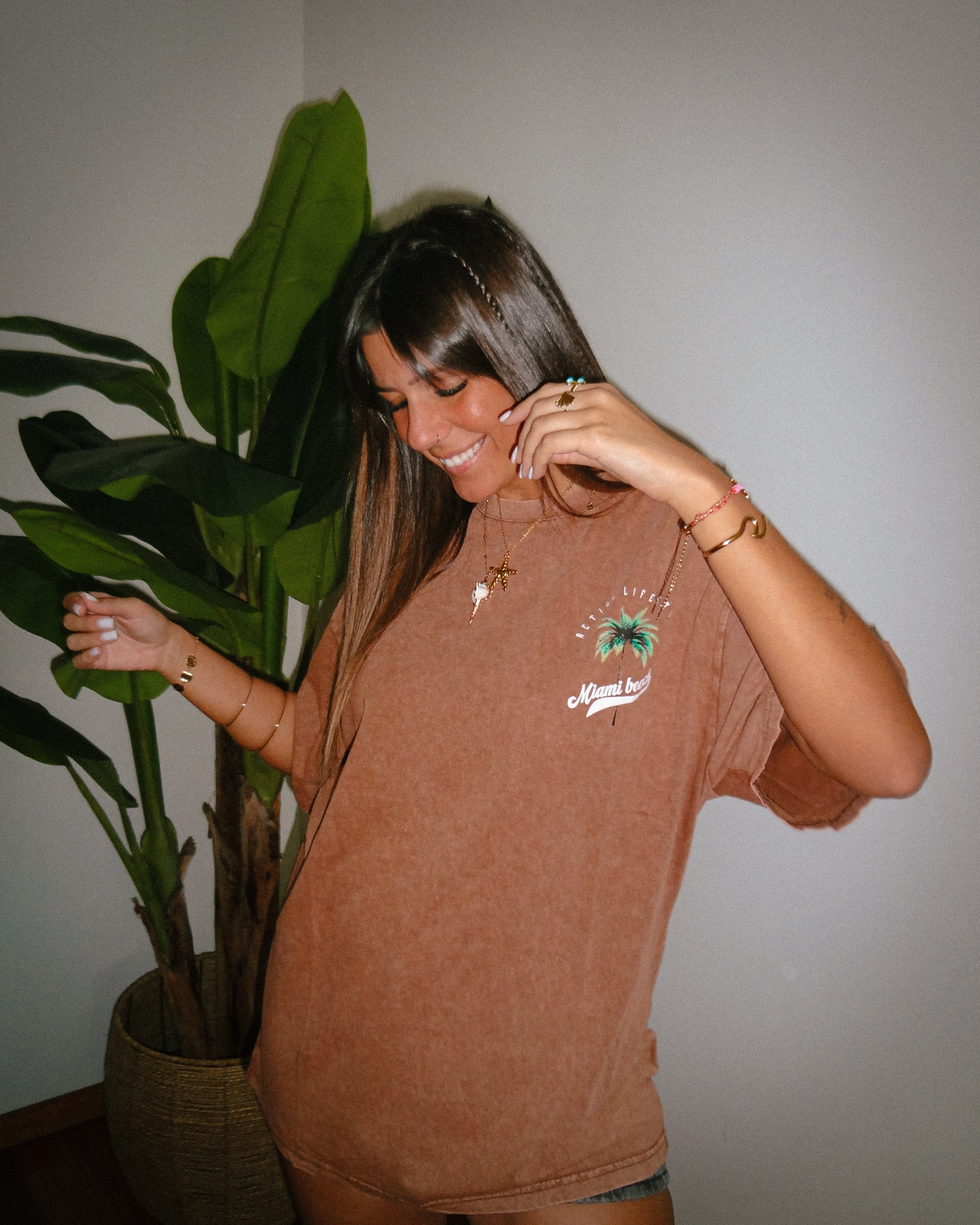 MIAMI BEACH T-SHIRT - BROWN WASHED