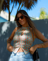 TOP LEONOR - TURQUOISE & ORANGE