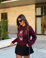 TEDDY WOOL BLEND SWEATER - BORDEAUX