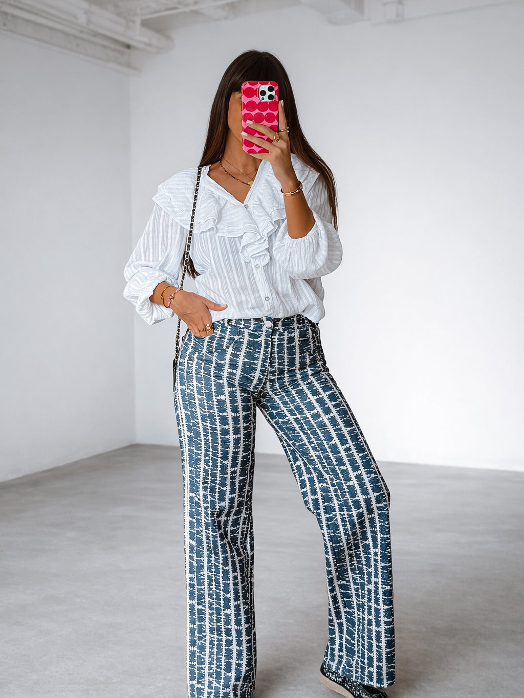 Paloma Pattern Pants - Navy & White