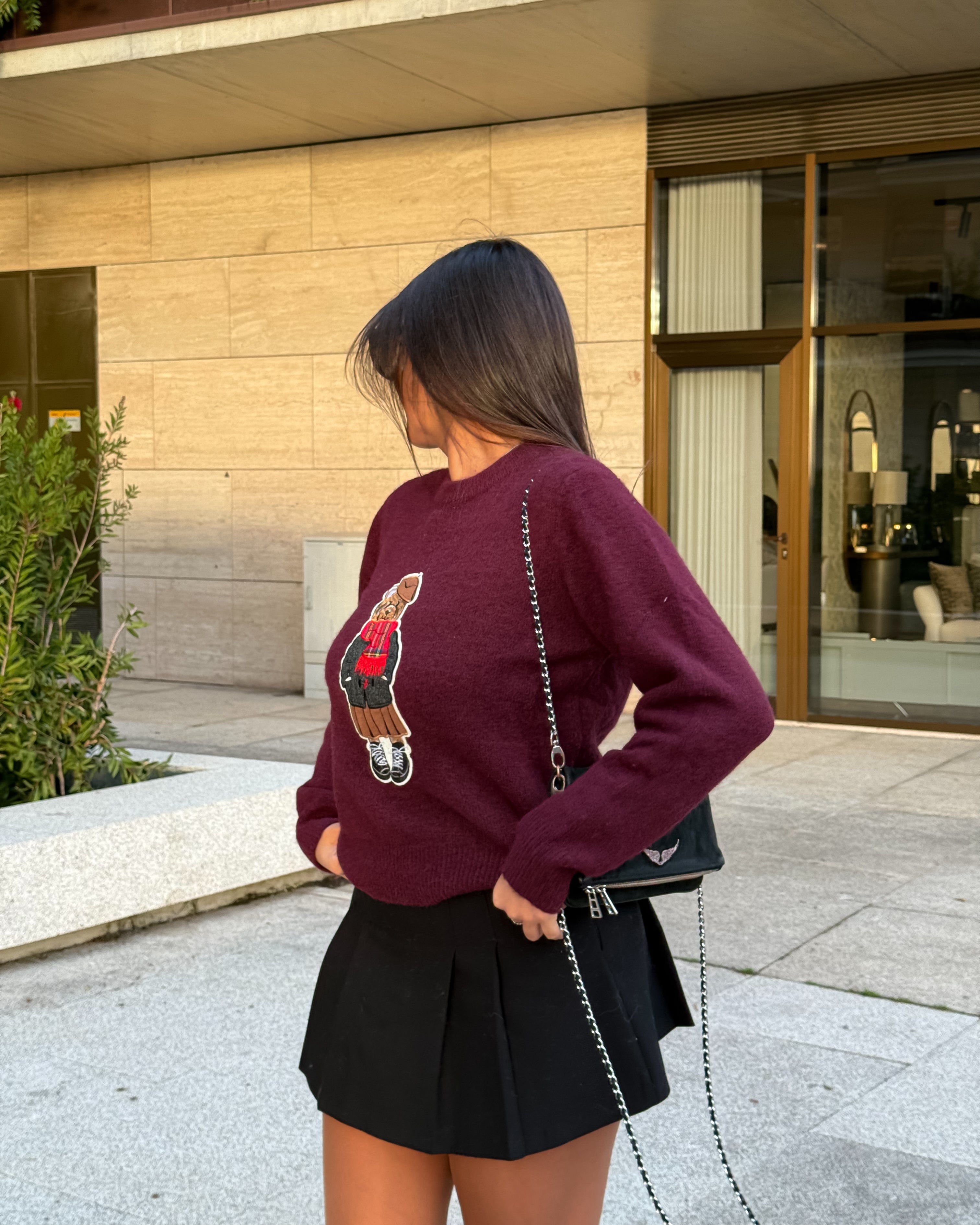 TEDDY WOOL BLEND SWEATER - BORDEAUX